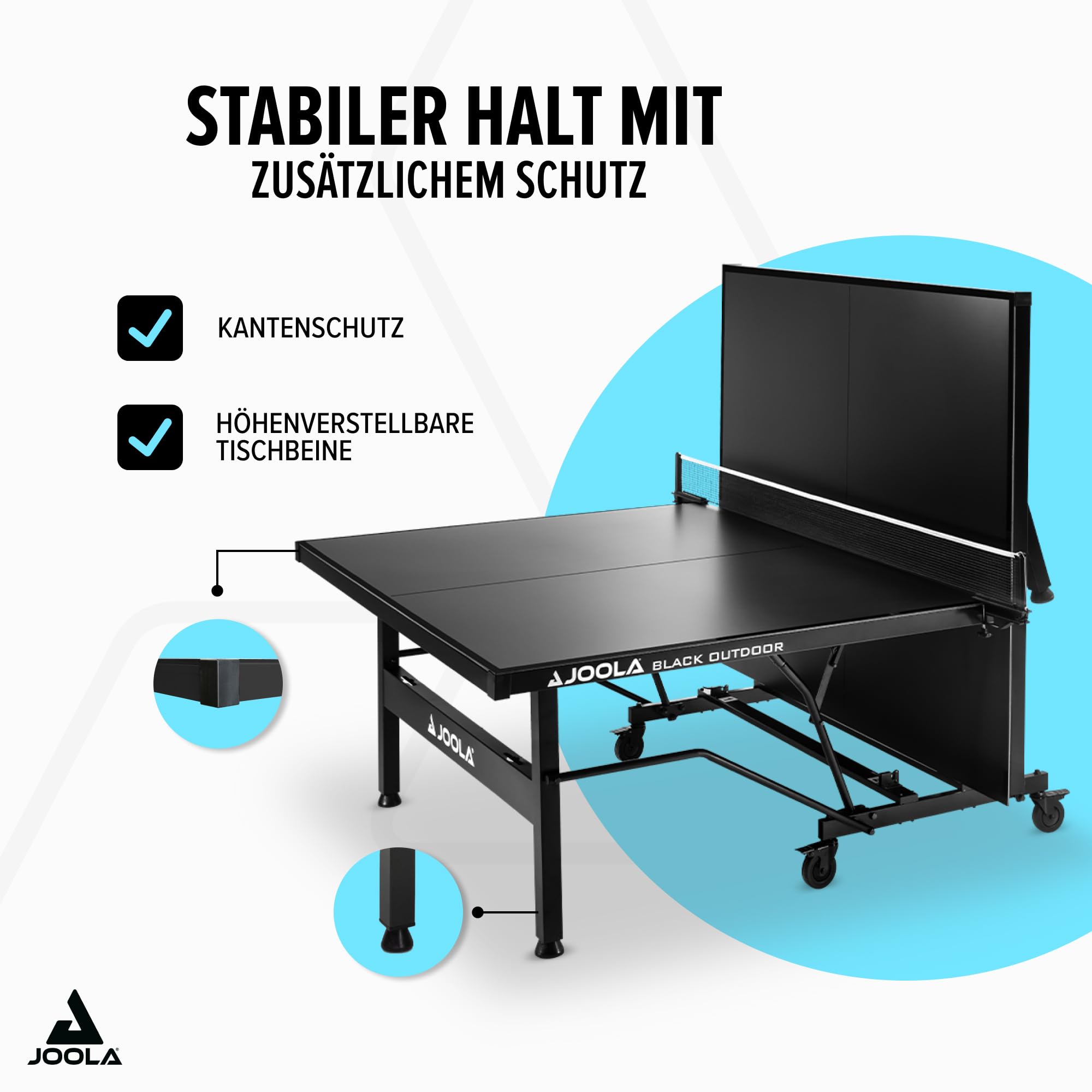 JOOLA Tischtennisplatte Black Outdoor, Wetterfest, Mobile & Klappbarer Tischtennistisch | 6mm Aluminium Plattenstärke | Inklusive Netz, schwarz, 274 x 152,5 x 76 cm