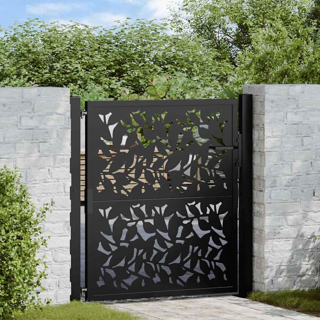 vidaXL Cancello Giardino Nero 100x100 cm in Acciaio Design a Foglia, cancello della Recinzione, cancello Esterno, cancello del Metallo