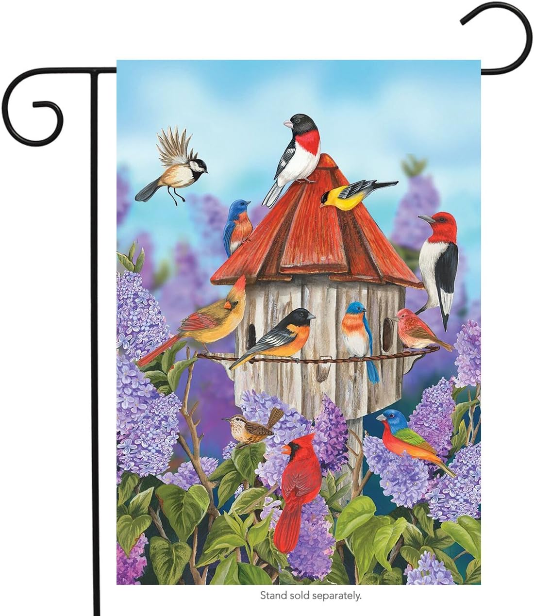 Birds and Lilacs Spring Garden Flag Birdhouse Floral Cardinal 12.5" x 18"