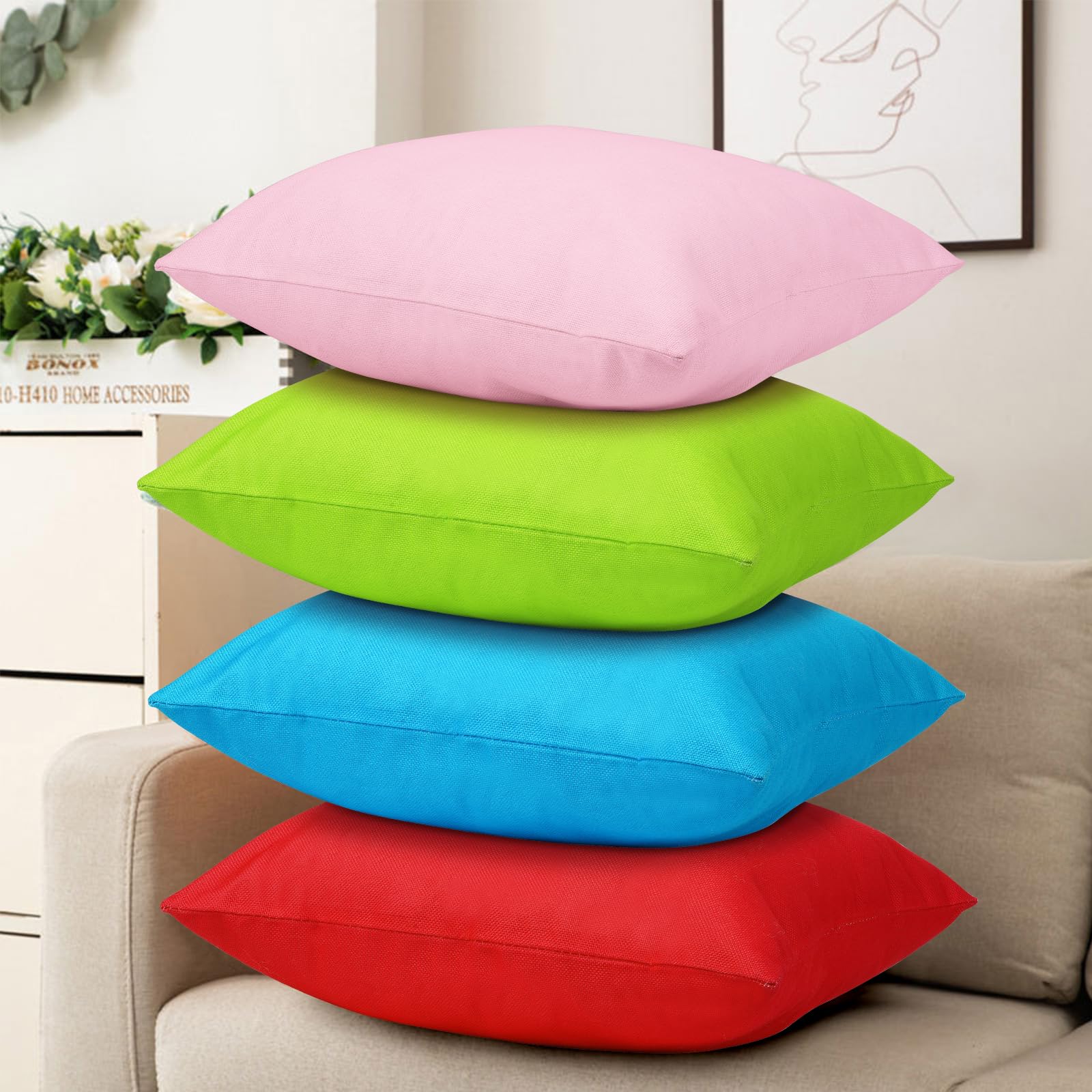 8Pcs 18 x 18 Inch Decorative Throw Pillow Covers Rainbow Mix Color Pillow Cases Colorful Square Cushion Covers with Hidden Zipper for Couch Sofa Bedroom Patio Balcony,Linen Material(Covers Only) 2