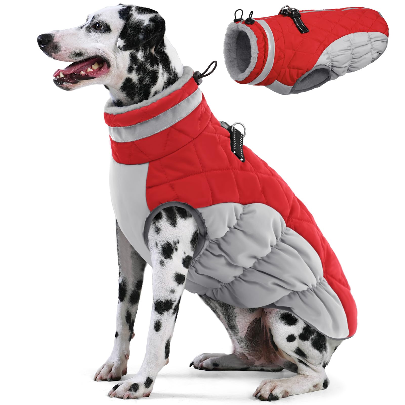 AOFITEE Dog Coat, Warm Dog Jackets for Large Dogs Reflective Turtleneck Dogs Winter Coat with Harness Built in