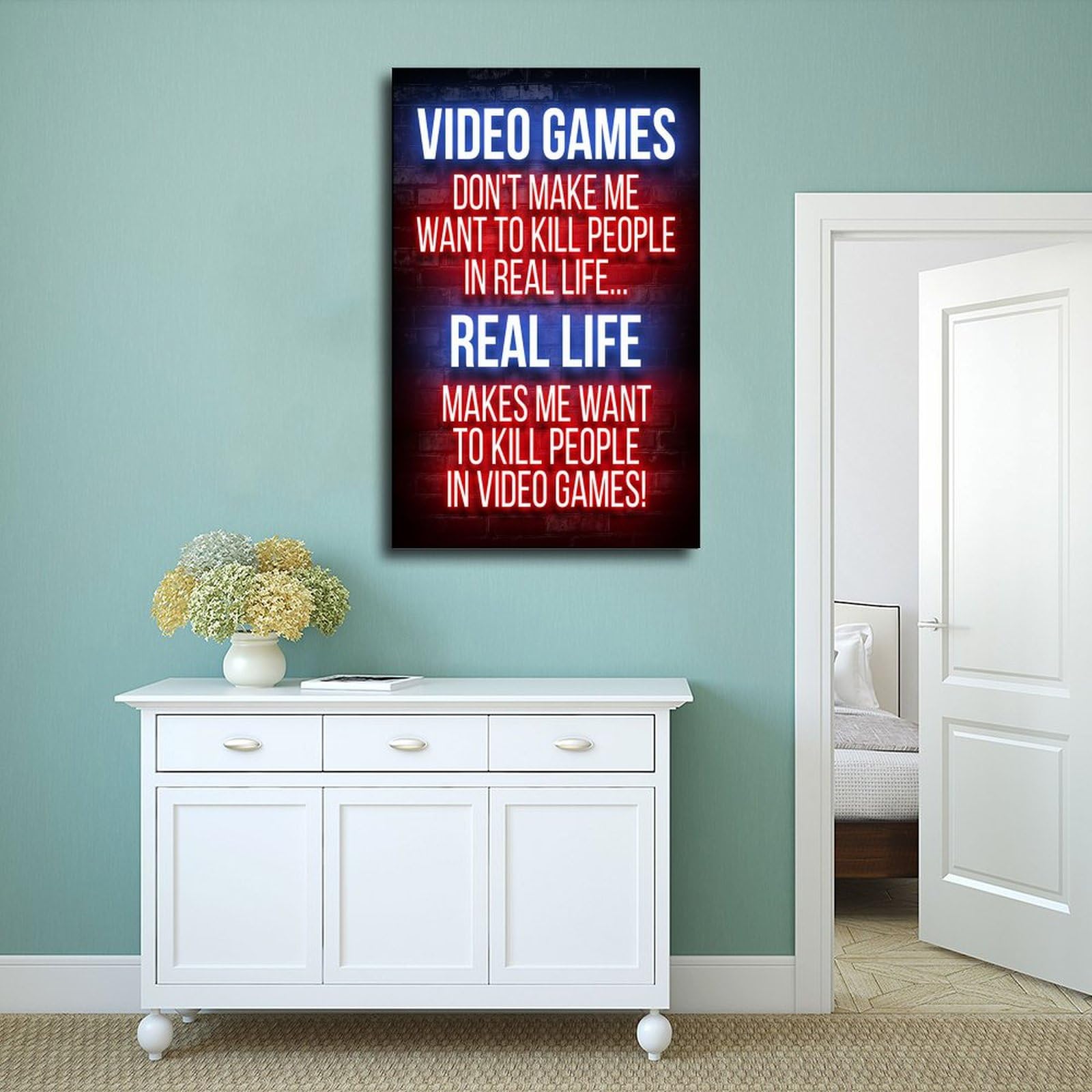 Póster de videojuegos contra la vida real para estética de la habitación, lienzo para pared e impresión, 40 x 60 cm