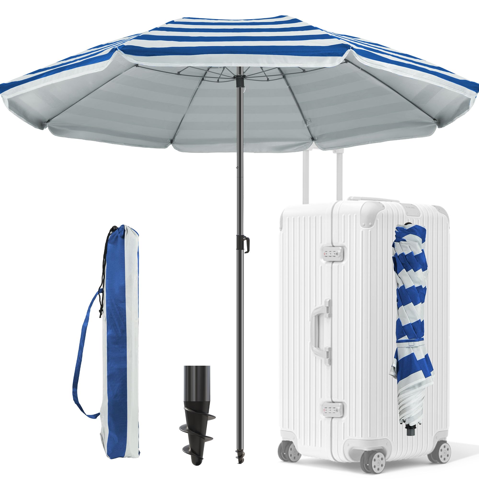 4smile Sonnenschirm Strand Ø 160 cm - UPF 50+ Praktischer Reise Sonnenschirm für Koffer - Funktioneller Strandschirm klein faltbar, kompakter Strandschirm koffertauglich