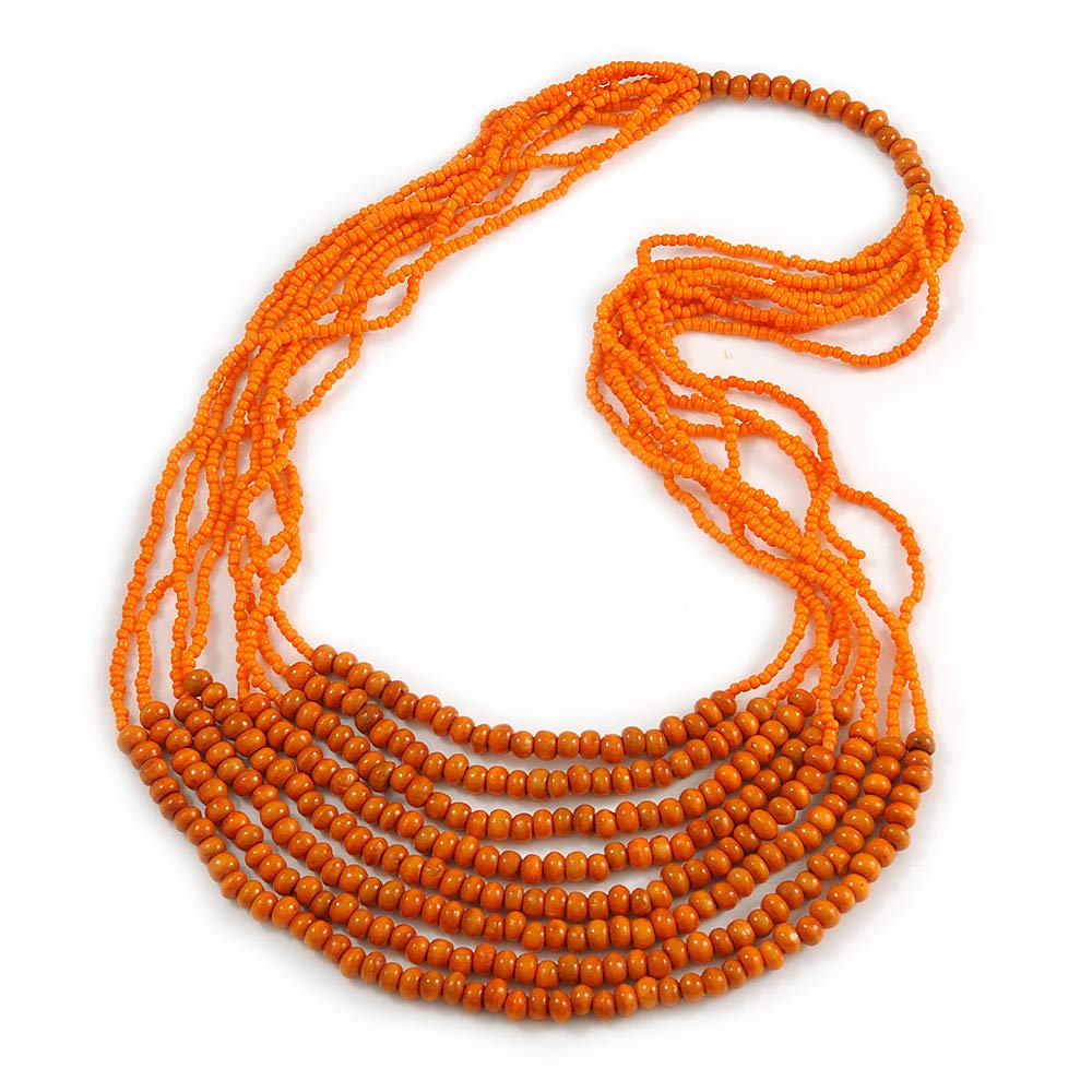 Avalaya Collar de cuentas de cristal y madera naranja, 78 cm de largo, talla única, Vidrio Madera, No es una piedra preciosa