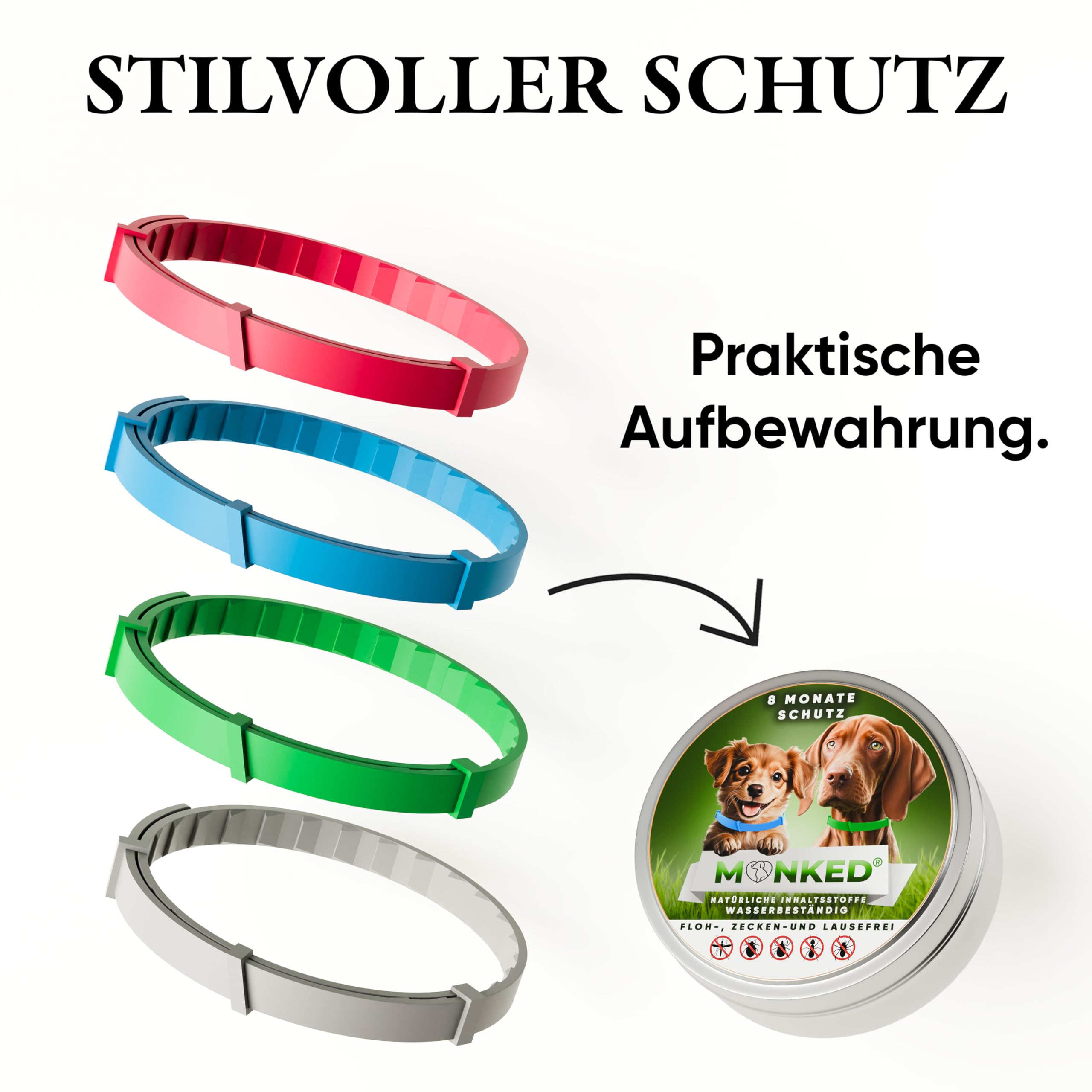 Monked | Natürliches Halsband für Hunde ohne Chemie | Verstellbar für kleine & große Tiere | Bis zu 8 Monate Schutz | Anti-Zecken & Flohschutz | Langanhaltender Zeckenschutz Hund [Blau]