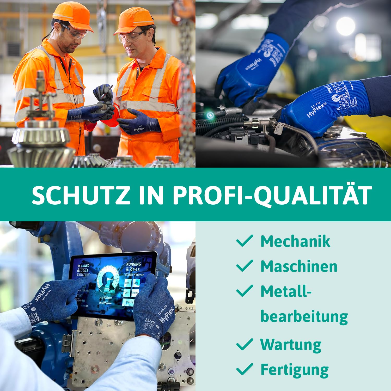 Ansell HyFlex 11-819 Dünne Arbeitshandschuhe, Rutschfeste Nitril-Beschichtung, Schutzhandschuhe vor Elektrostatischen Entladungen, Antistatisch, TouchScreen, Blau, Größe L (12 Paar)