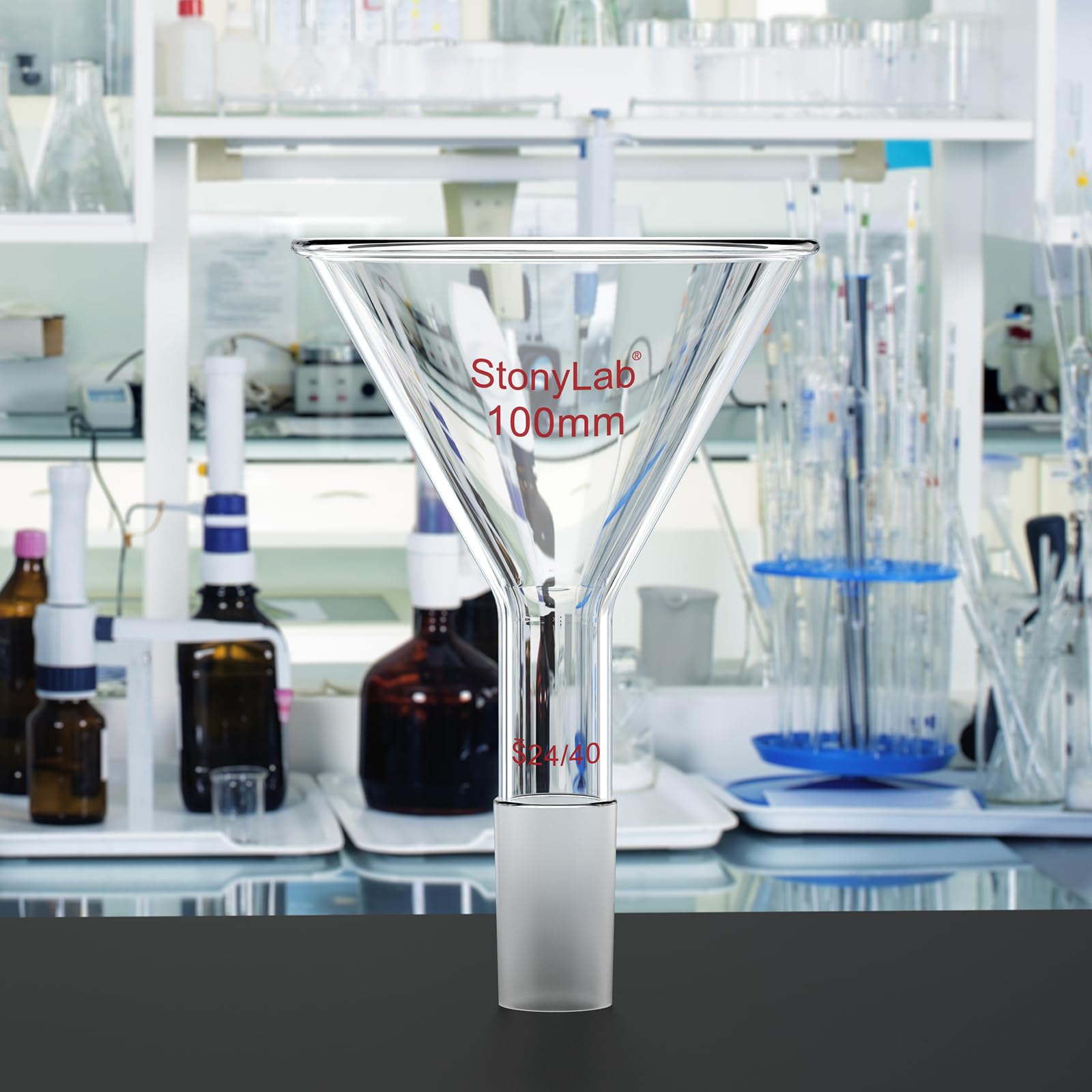 stonylab Vetro Stelo Corto Polvere Imbuto, Powder Funnel con 100mm Diametro Esterno e 24/40 Joint Interno in Vetro Filtro Imbuto