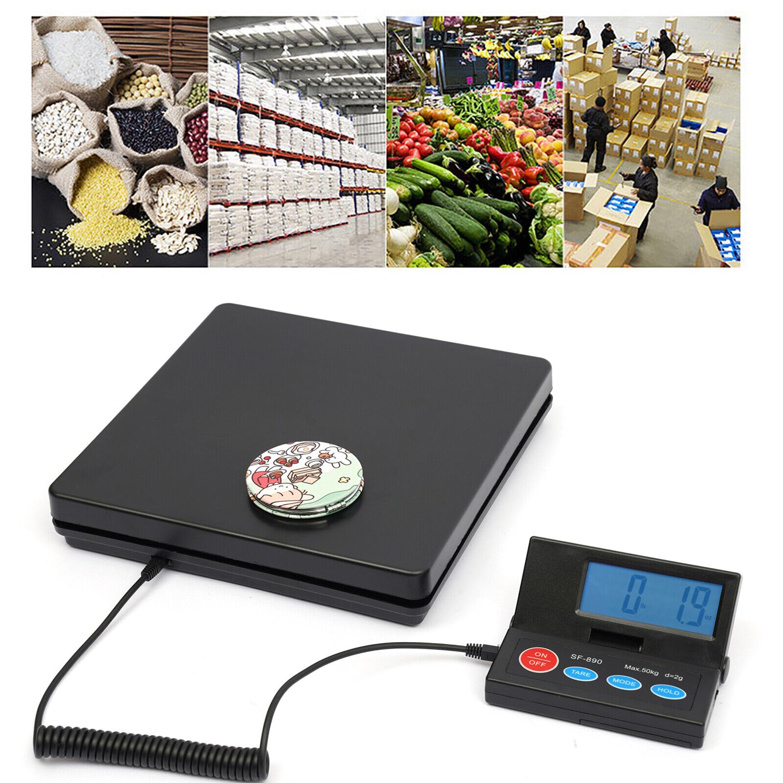 Bilancia digitale per pacchetti, 2 – 50 kg/110 lbs, bilancia elettronica, precisione di 1 g o 2 g/0,1 oz 4 diverse unità di misura (kg, g, oz, lb)
