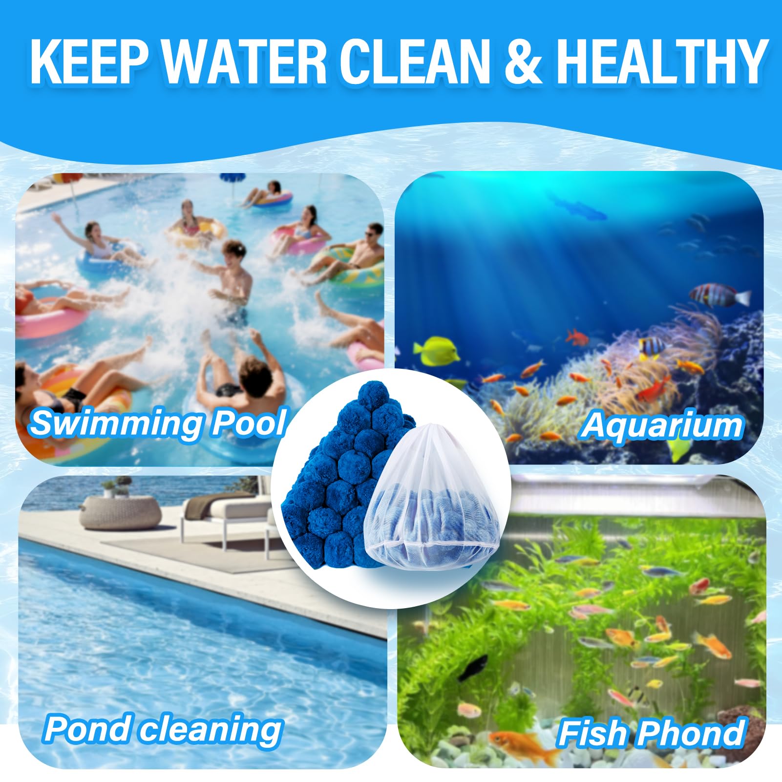 Balles filtrantes de piscine de 1,8 kg pour pompe de filtration, support en fibre haute densité réutilisable amélioré pour remplacer le sable filtrant de 68 kg, filtration durable pour piscine hors