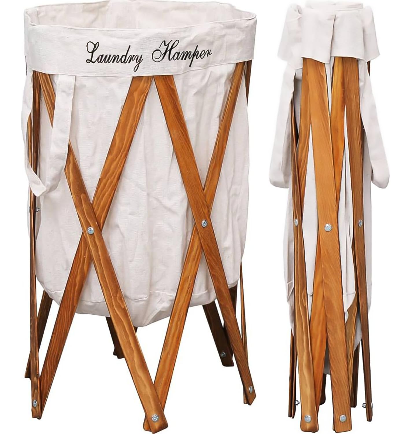 Westhood Large Laundry Basket, 64 L Laundry Hamper with Removable Laundry Bag & Foldable Wooden Stand Support, Wood Frame Collapsible Washing Laundry Hamper, Dirty Clothes Storage (Beige)