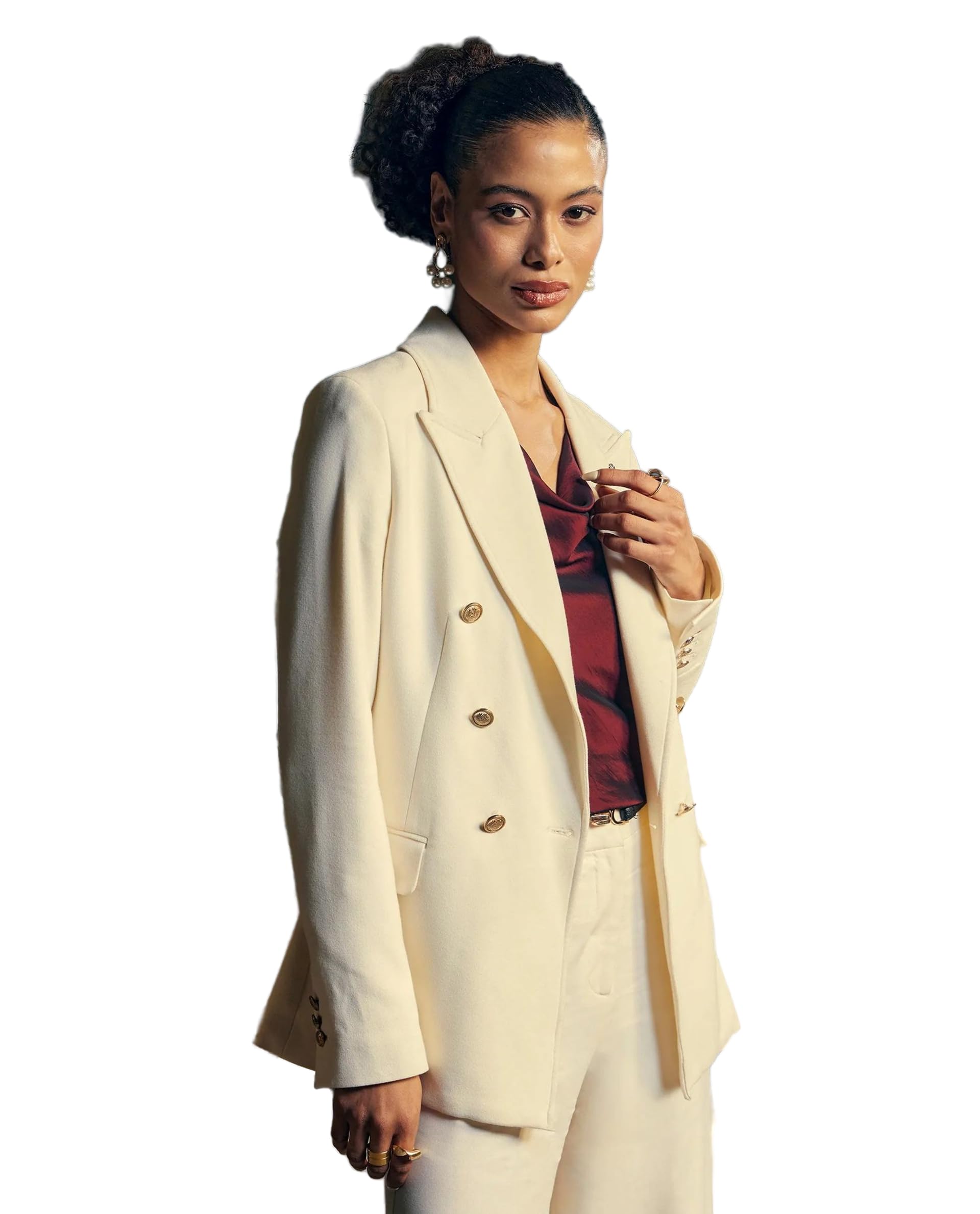 rareism Regular Solid Off White Polyester Blend Notch Lapel Long Sleeve Blazer-picture-32