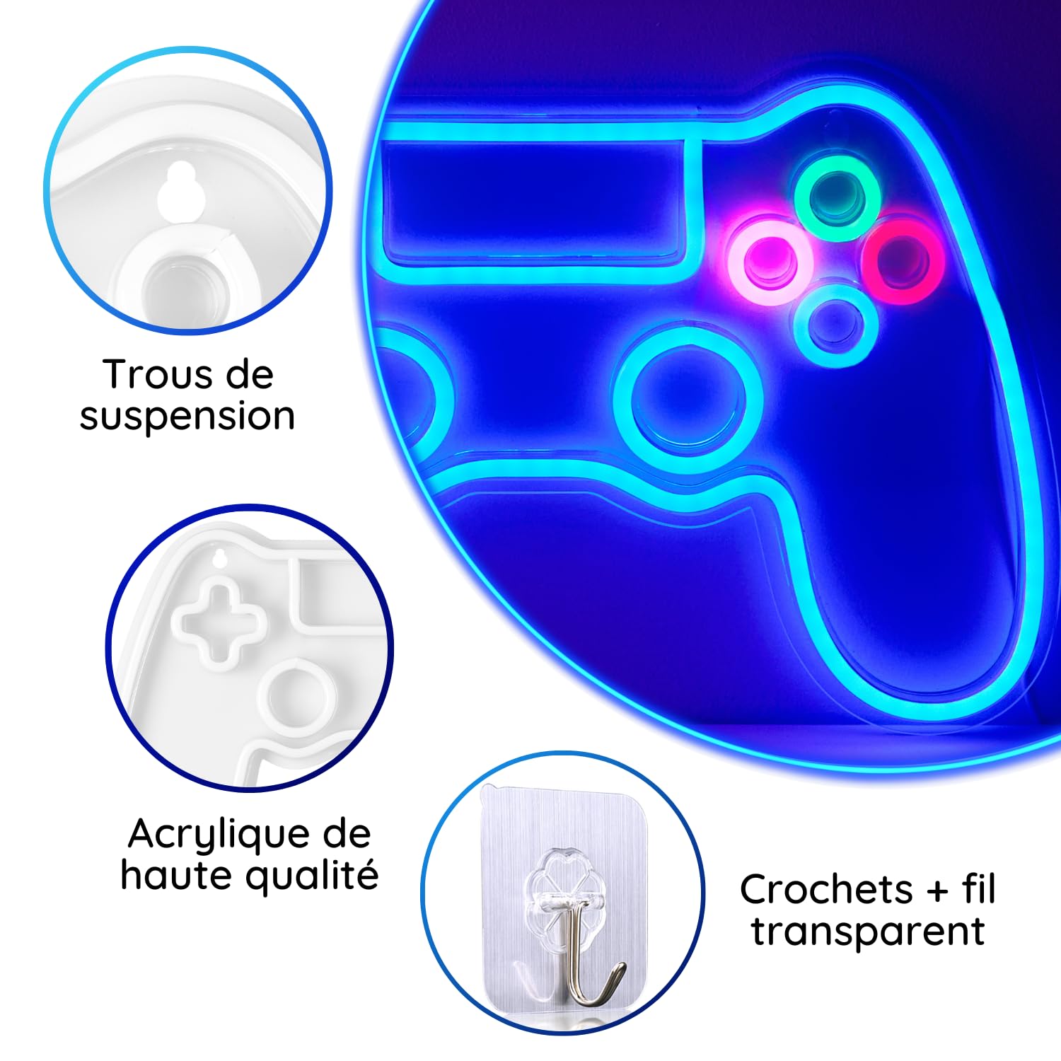 NELUX Neon LED Gaming Manette, Gamer Decoration Chambre Murale Lampe, Accessoire Gaming Room Deco Setup Ado, Enseigne Lumineuse Cadeau. Connexion USB avec Variateur de Luminosité.