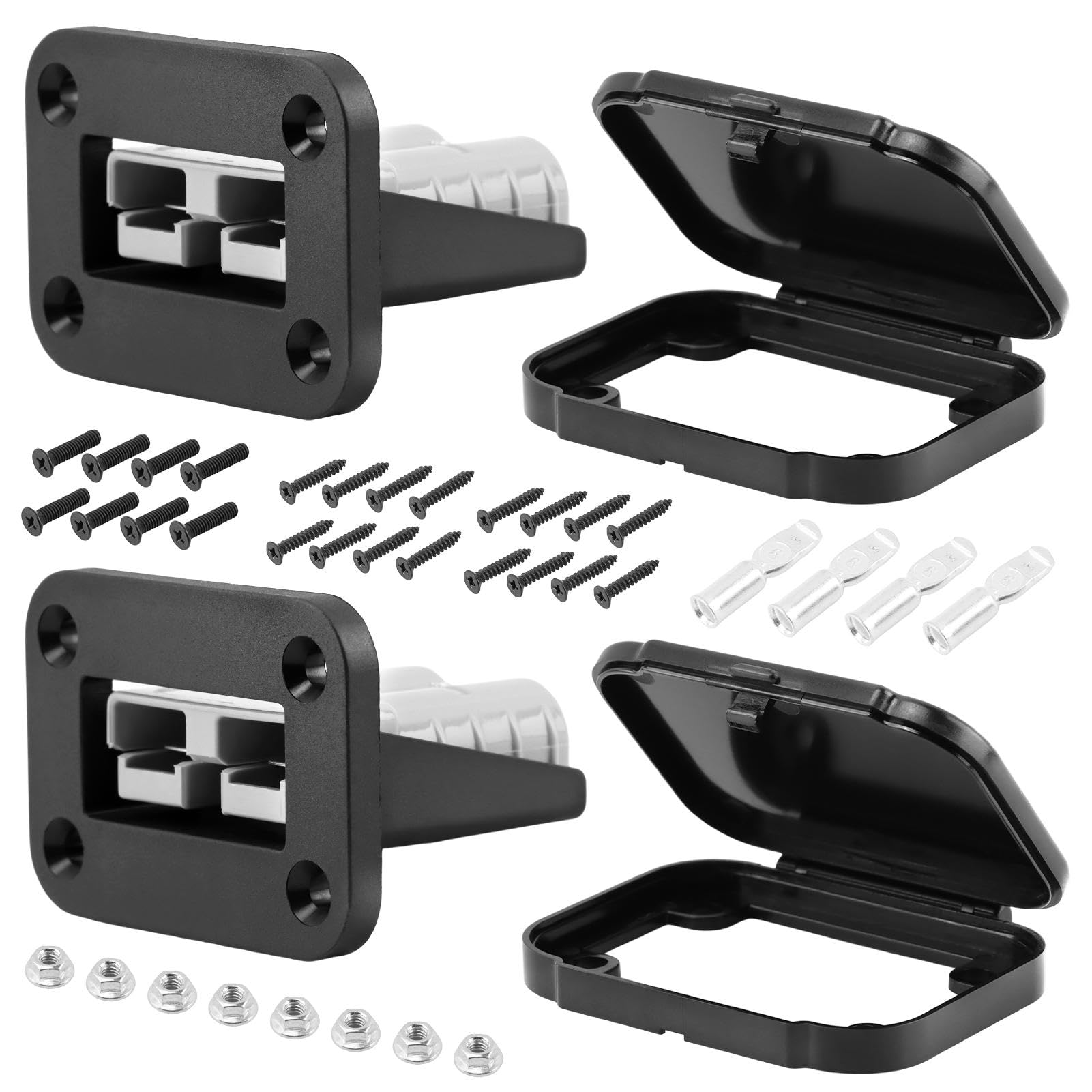 RVXlRDN 50A Plug Mounting Panel with Dust Cover Compatible with Anderson SB50 Series Connectors Flush Mount Recessed Plate, 50Amp Socket Panel 12-24V DC, Black Grey (2Pcs)