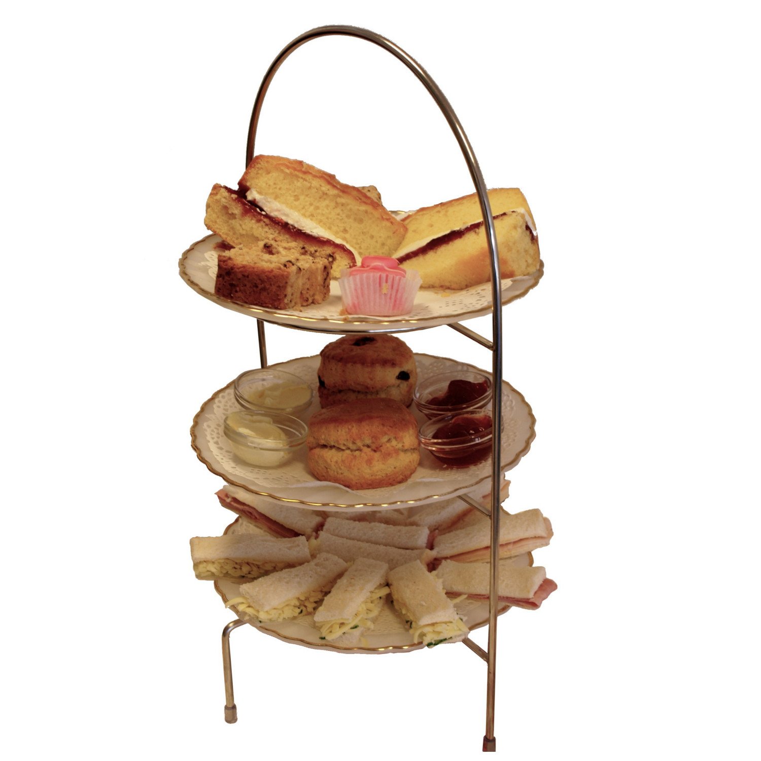 Chef-Hub Medium 3 Tier Round Stainless Steel Afternoon Tea Stand, Cake Patisserie, Muffins, Fits Plates Up to 21cm