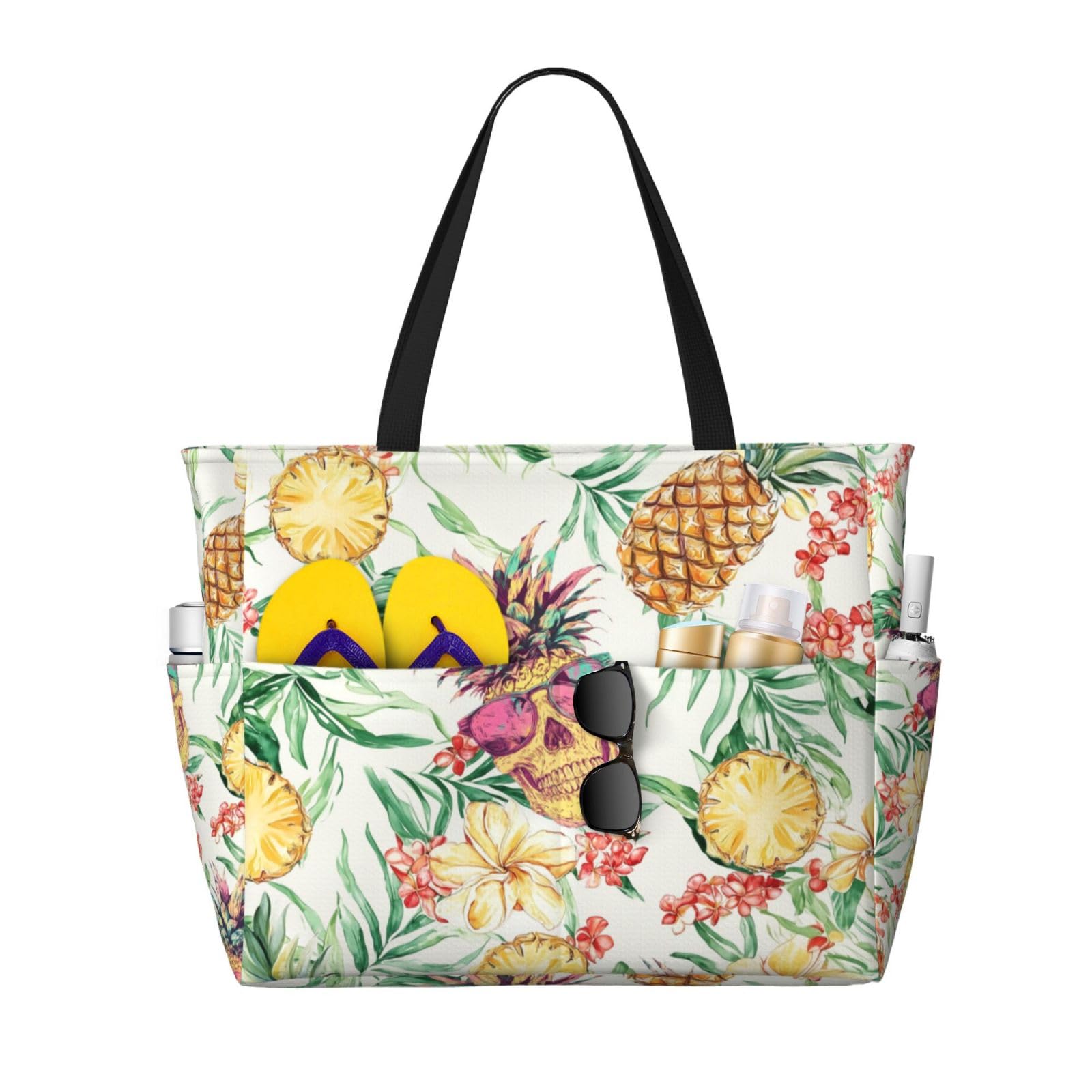 Owlfder Large Beach Bag for Women Waterproof Foldable Travel Shoulder Tote Bag with Pocket for Weekender Pool Vacation