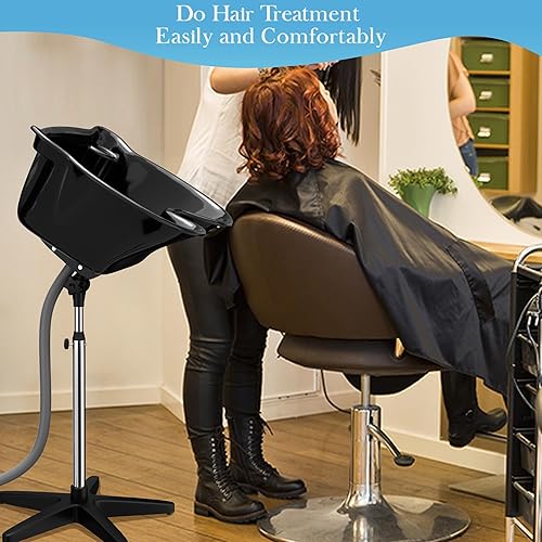 Miniatura 6 de ZENY Cuenco de champú portátil con altura ajustable para champú con drenaje de lavado de cabello, fregadero para lavado y corte de cabello en casa