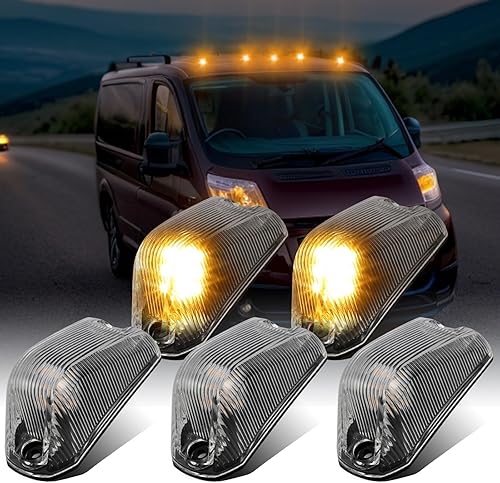 Partsam 5 unids humo techo cabina luces marcador lente con luces LED ámbar reemplazo Ram ProMaster 2014 2015 2016 2017
