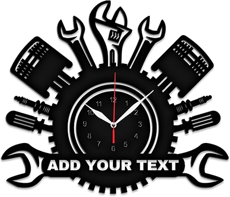 Personalized Garage Wall Clock, Garage Metal Sign Car Repair Mechanic Tools Wall Clock with Colorful Light, Custom Name Shop Clocks for Workshop Man Cave, Gifts for Men Husband Dad (Style 1)