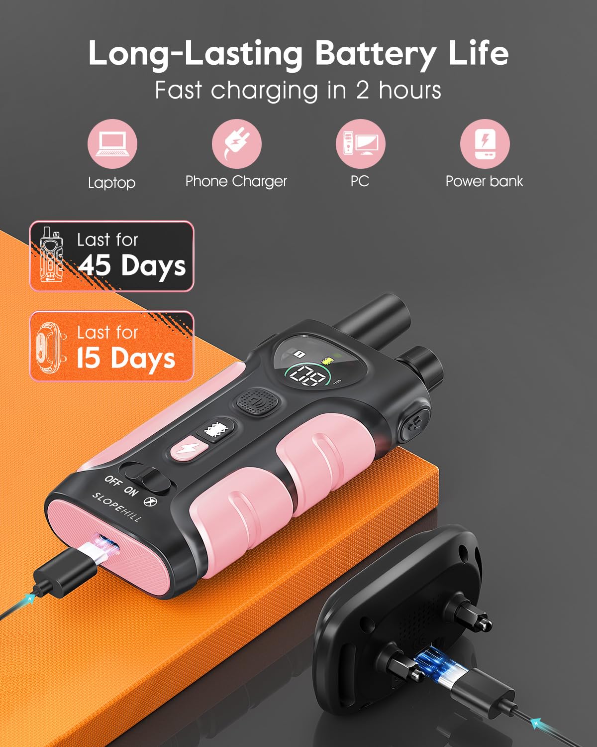 SLOPEHILL Dog Shock Collar,4200FT Dog Training Collar with Remote,IPX8 Waterproof E-Collar with Beep,Vibration,Shock,Flash Light,No Shock Mode,Electric Shock Collar for Small Medium Large Dog,Pink - image 7