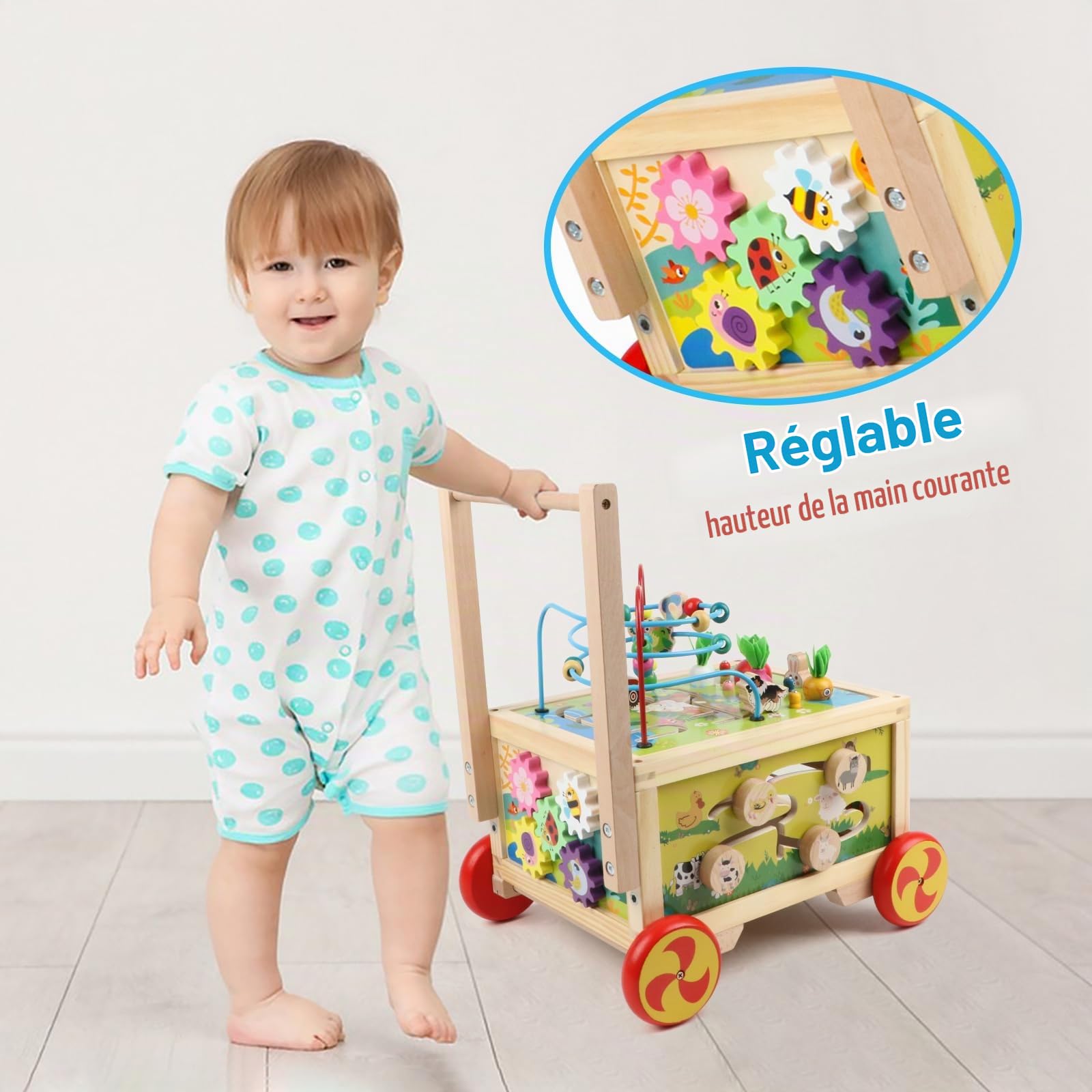 Cube Magique d'activité en Bois avec Roues pour garçon et Fille
