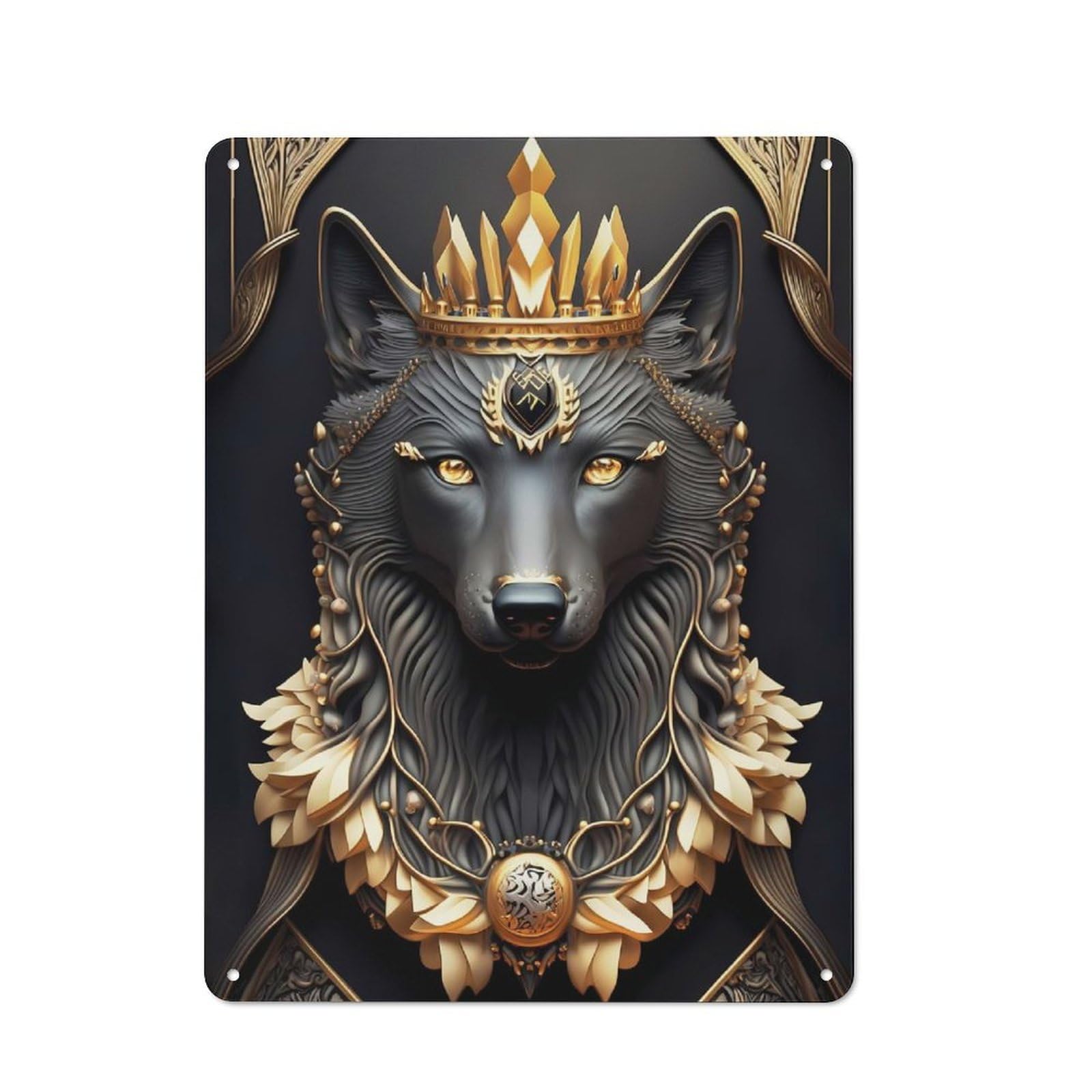Junmoney Style-7 Outdoor Room Shed Metal Sign 40X30cm Featuring Black Wolf Golden Art Deco, Shed Wall Decor For Shed, Garden Room, Porch Or Garage