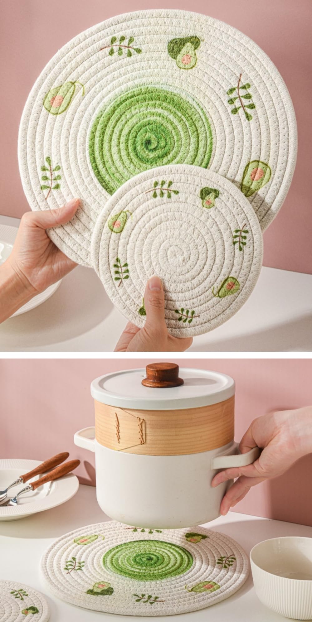 フルーツのコースター　鍋しき Amazon｜鍋敷き 手編み 耐熱鍋敷き 丸型 綿 フルーツ柄 直径11