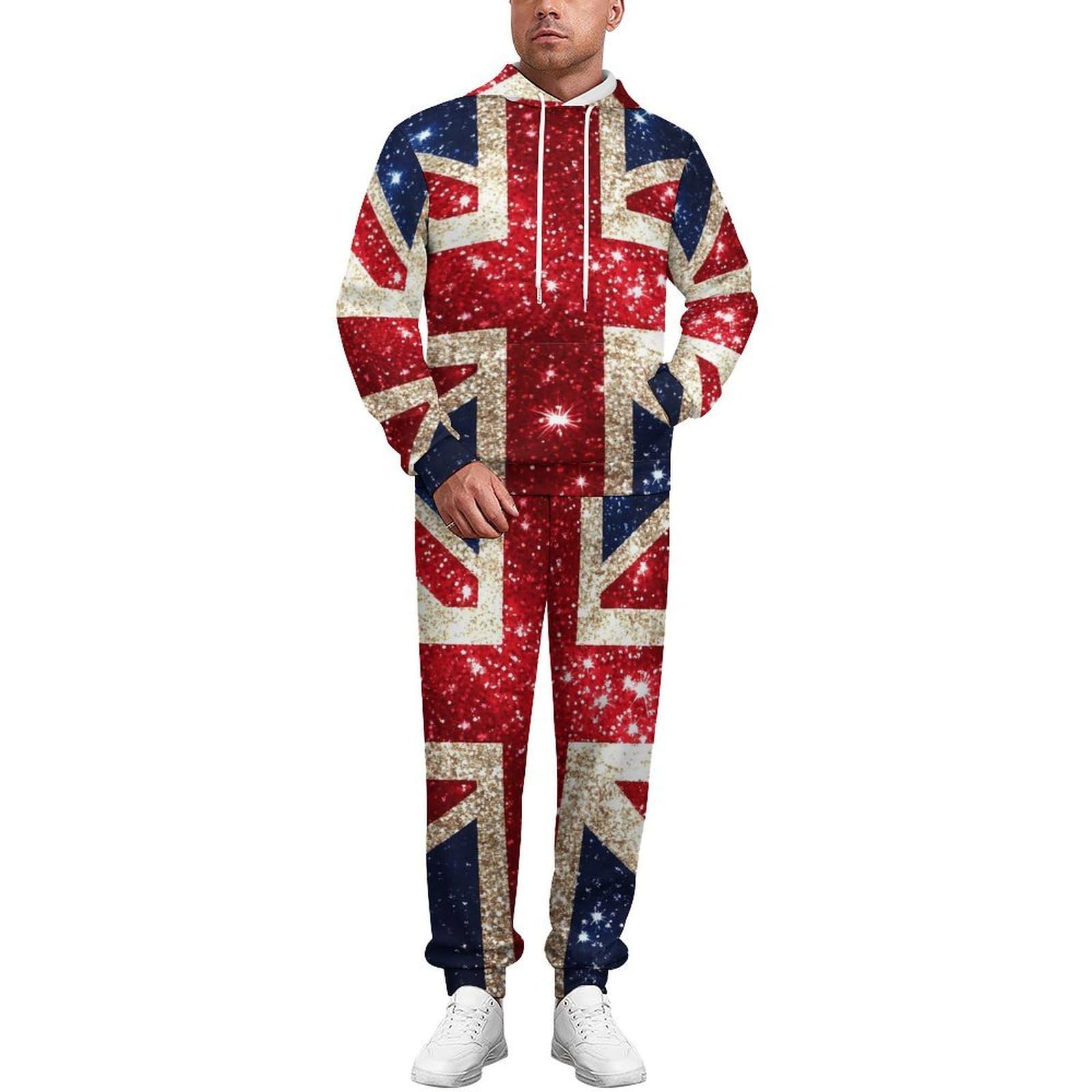 England Shining UK Flag Print 2 Piece Sweatsuits for Men Women Casual Tracksuits Jogging Suits