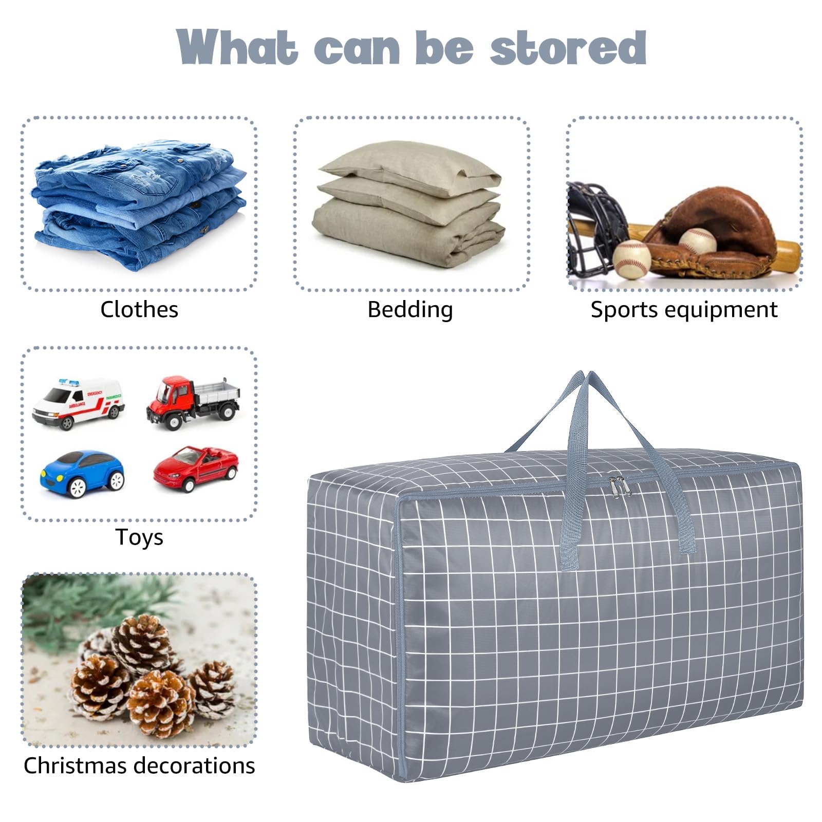 wsryx 4 stuks extra grote opbergdoos met deksels voor verhuizing, kledingkast, zwaar belastbare wasopbergzakken met ritsen voor kleding, sterke organizer verpakkingsdozen (grijs
