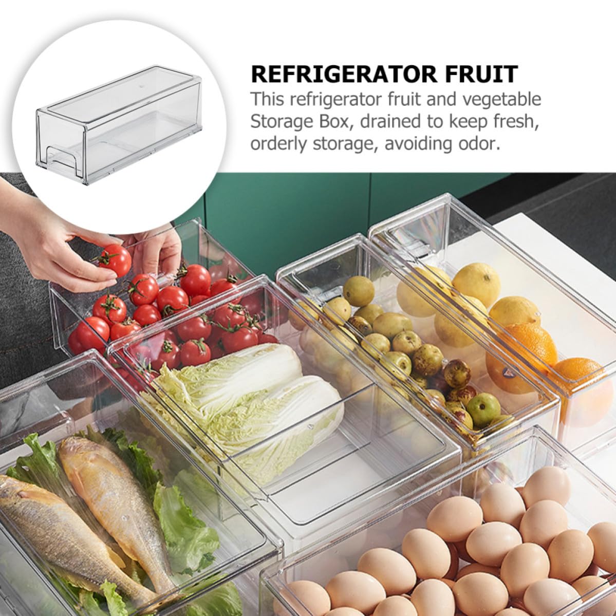 Ipetboom Caja Organizadora Transparente para Refrigerador de Gran Capacidad Pet y Fácil de Extraer, Adecuado para Verduras y Quesos Rallados en Cocina o Encimera
