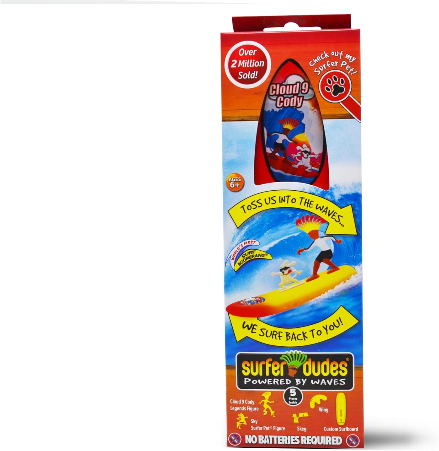 Surfer Dudes Legends & Surfer Pets Wave Powered Mini-Surfer, Pet and Surfboard Beach Toy - Cloud 9 Cody and Sky