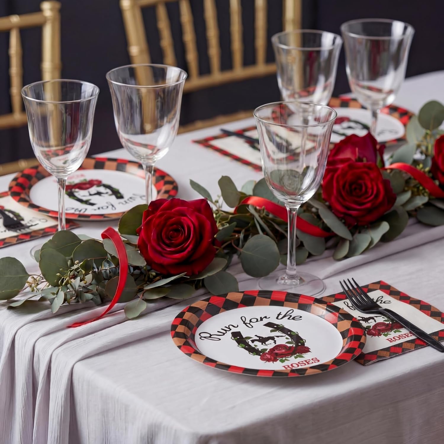 Havawish 100 Pcs Derby Day Paper Plates and Napkins Horse Racing Derby Party Supplies Run for The Roses Party Tableware Set Decorations for Birthday Serves(Run for the Roses)