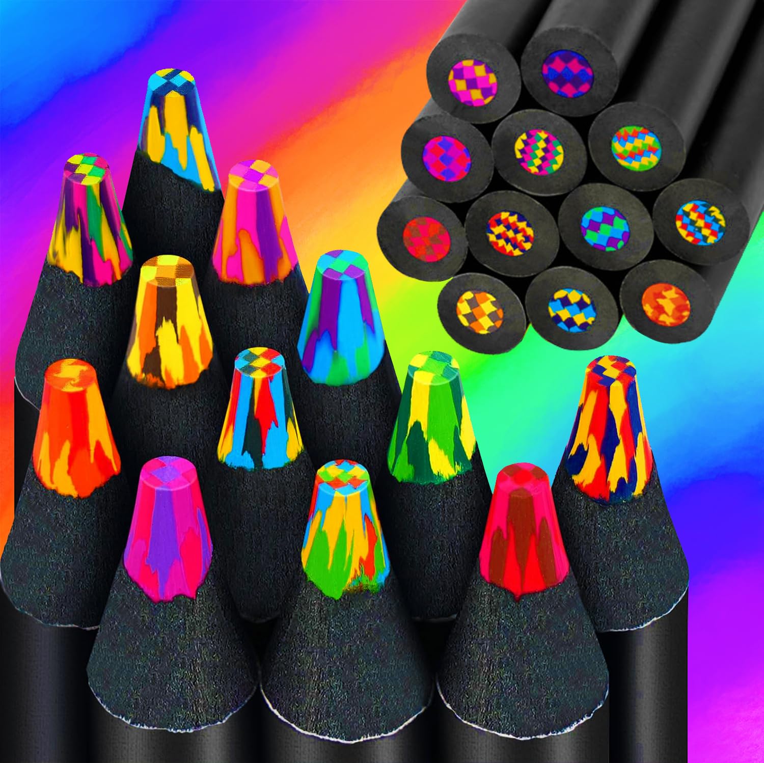 Kunoli Rainbow Pencils,12 Colouring Pencils, Art Supplies Drawing Colored Pencil, Christmas Presents Gifts for Kids Girls Boys Adults Teenagers Children on Birthday, Easter Gifts for Kids