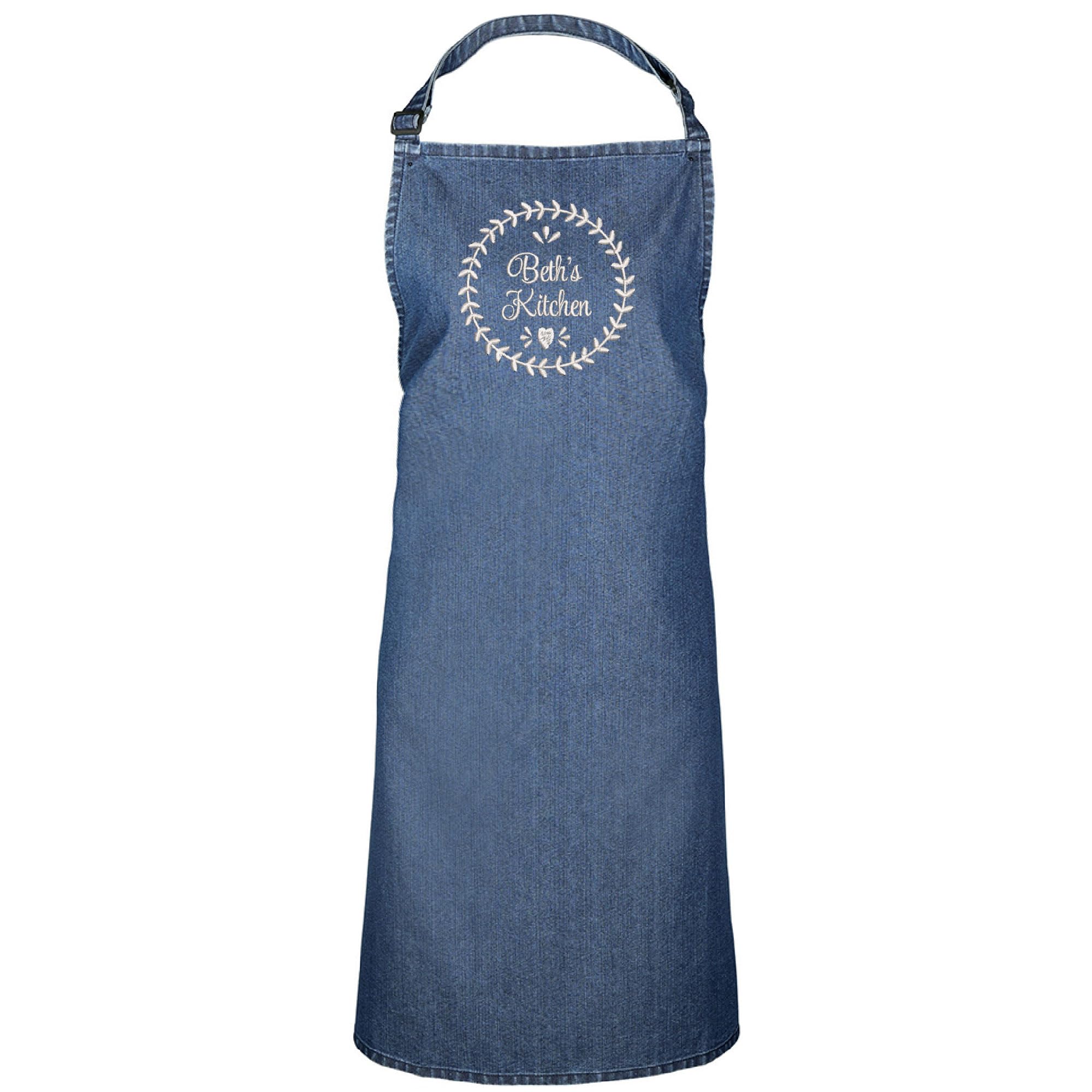 Personalised Embroidered Apron Ladies Apron/Baking Apron/kitchen Apron/Mother's Day Gift/Birthday Gift 15 Colours Avalable (Blue Denum)