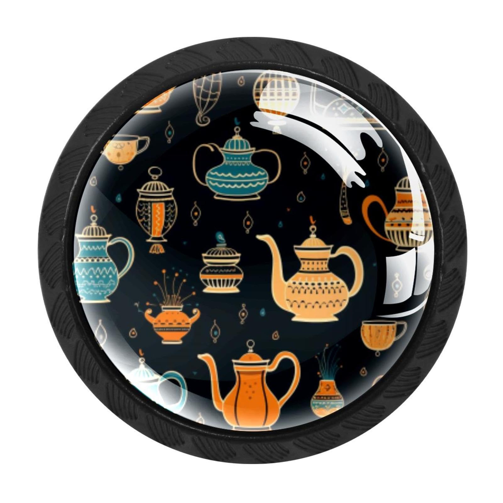 CHENZZZZ 4 Pack Arabian Tea Kettle Dresser Drawer Cabinet Knobs Round Crystal Glass Knobs Pulls Handles for Kitchen Wardrobe Cupboard Door Hardware