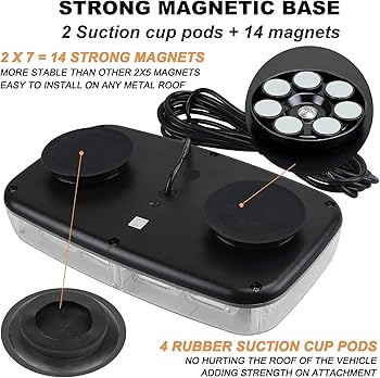 Gyrophare LED Magnétique 24 LED - 12V, Lumière Orange Stroboscopique - Pour Véhicules D'urgence