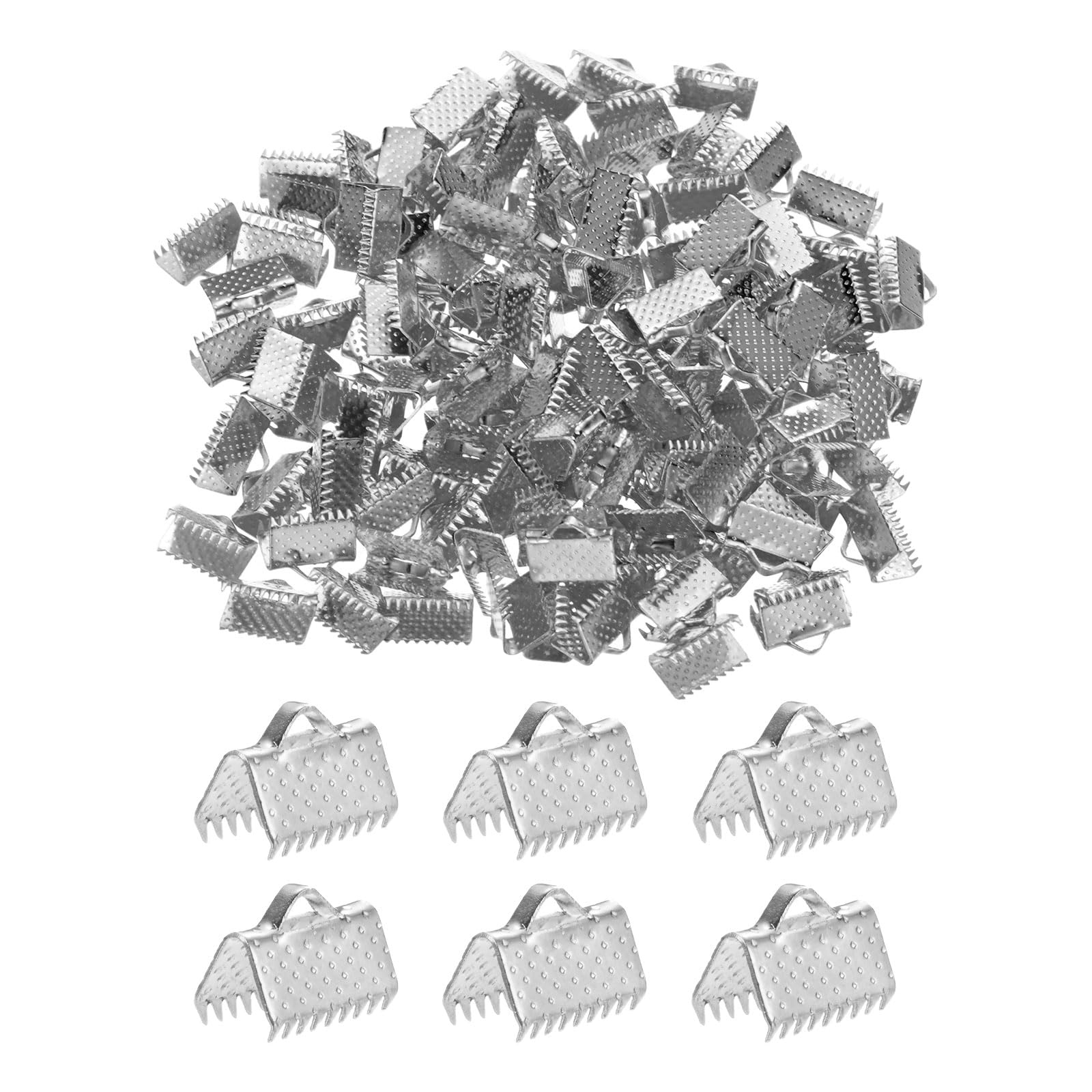M METERXITY 280-Pack Ribbon Ends with Clamps, 0.4in/10mm Metal Bracelet Bookmark Pinch Crimp Clamp Polka Dots for Jewelry Making/Bracelets/Necklaces/DIY, Pinch Cord End Clasps [White K]