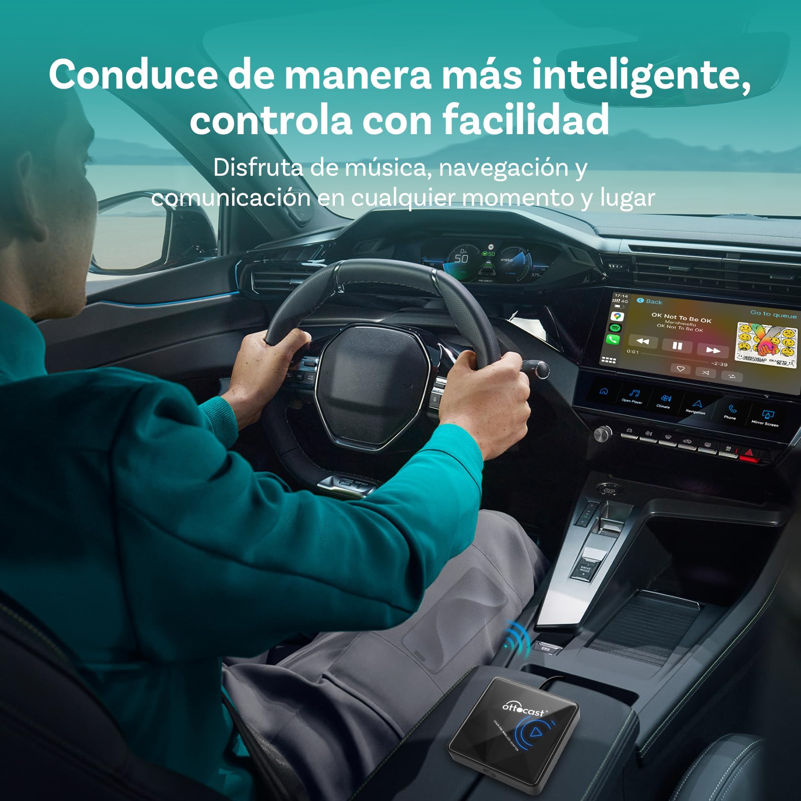 OTTOCAST U2Air Pro Adaptador Wireless CarPlay, Conexión Bluetooth & Wi-Fi Sin Problemas, Compatible con iOS 11+, Funciona con Vehículos CarPlay por Cable a Partir de 2016