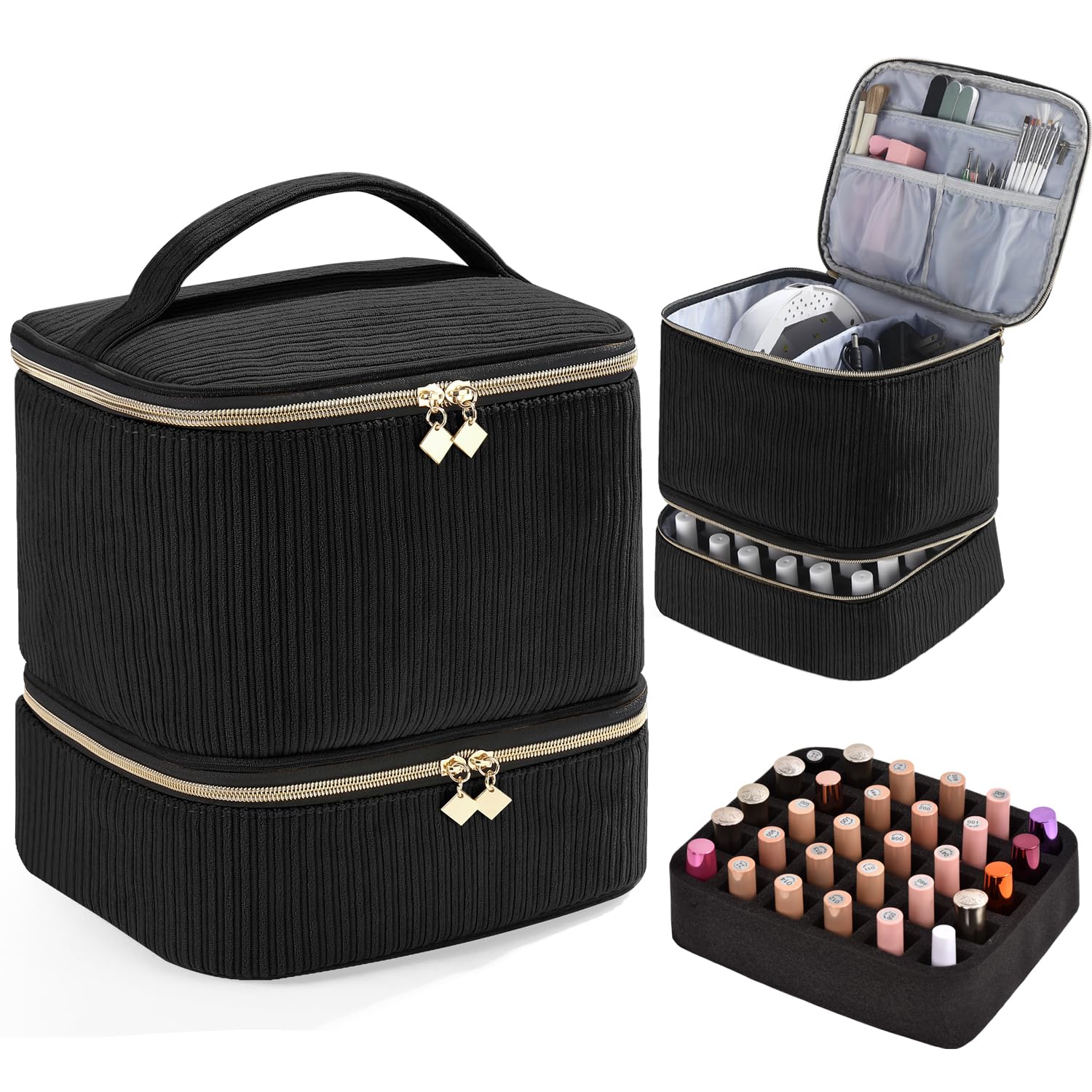 CTWWFS Organizador de esmalte de uñas y estuche para lámpara de uñas, organizador de kit de uñas con capacidad para 30 botellas (15 ml) y una lámpara de uñas, estuche de transporte de esmalte de uñas