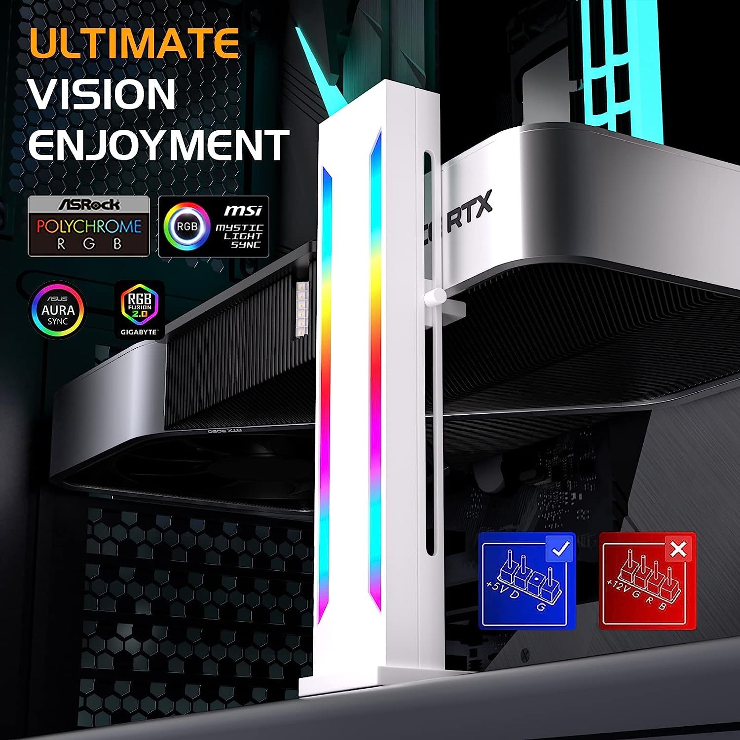 Uniontang DS White RGB Graphics Card GPU Support Bracket, Single Slot Cards, Support Video Card Holder Bracket with 5V 3PIN ARGB LED, Anodized Aerospace Aluminum (H Series)