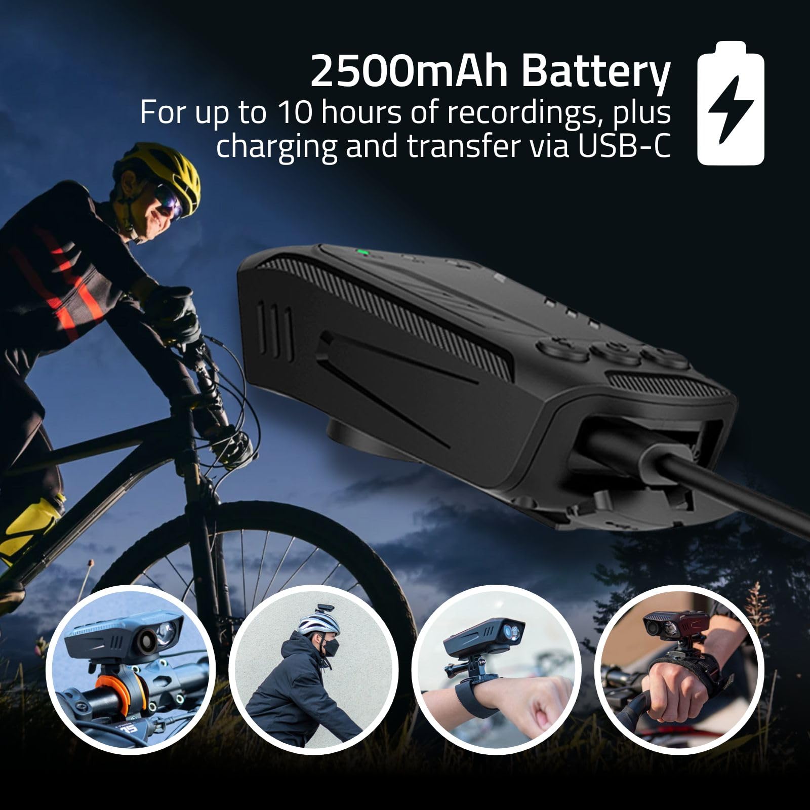 Nedis Caméra de vélo - 1080p@30fps - 2MPixel - 600min - 70°- 600min - Support Inclus - Noir