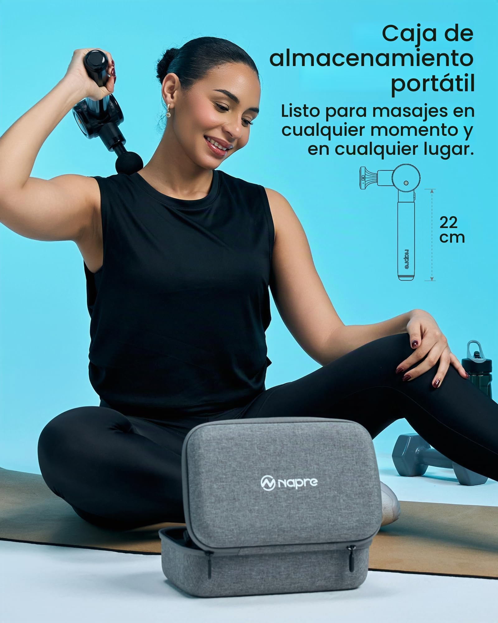 Pistola de Masaje Muscular con Calor y Luz Roja Terapia,Napre Pistola Masaje Muscular con Mango Largo y 3 ángulos Ajustables,Massage Gun Pistola Masajeadora,Masajeador Muscular Cervical Espalda,Negro