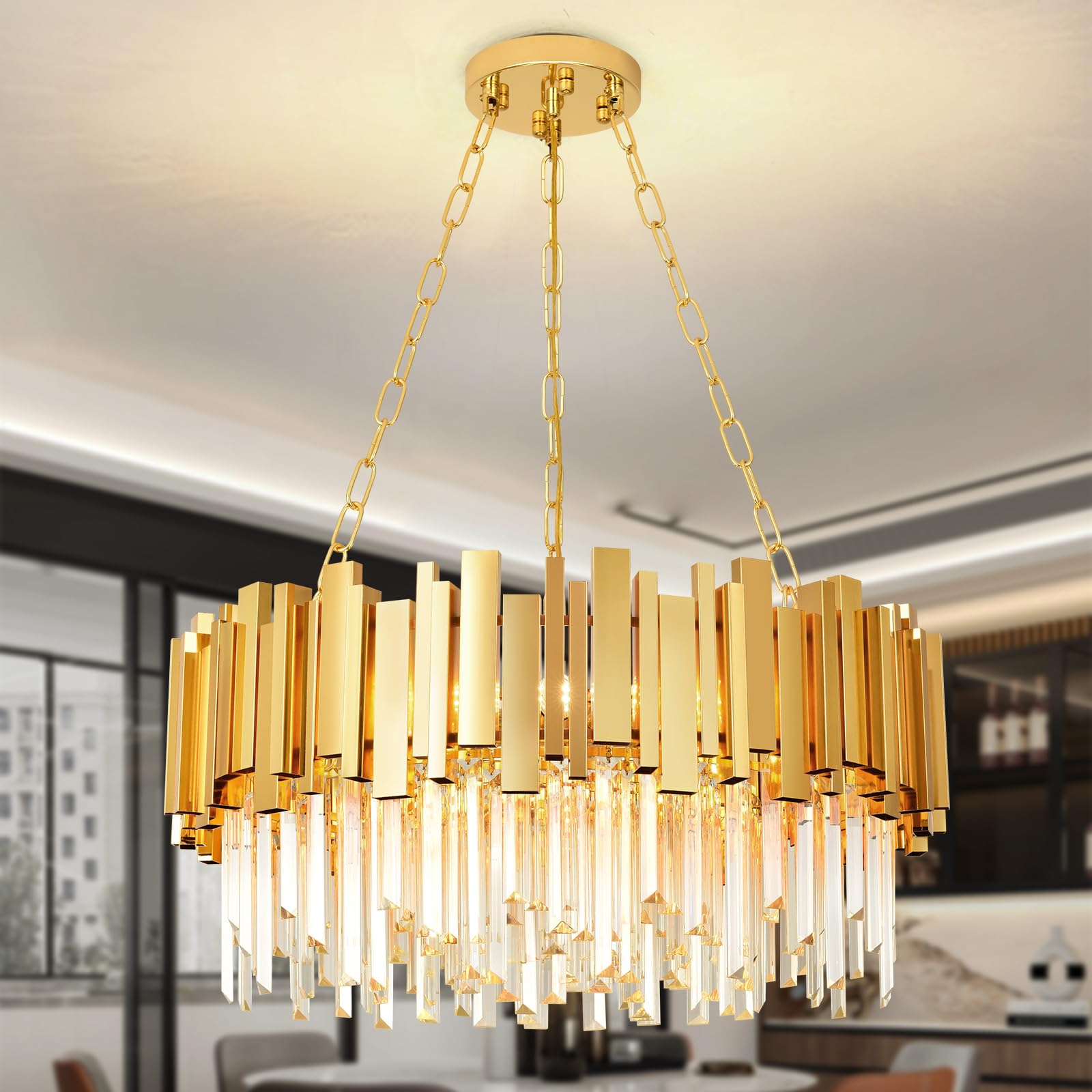 Lampadario A Sospensione LED In Metallo Oro E Vetro: Design Moderno Regolabile Per Sala Da Pranzo E Camera - 5