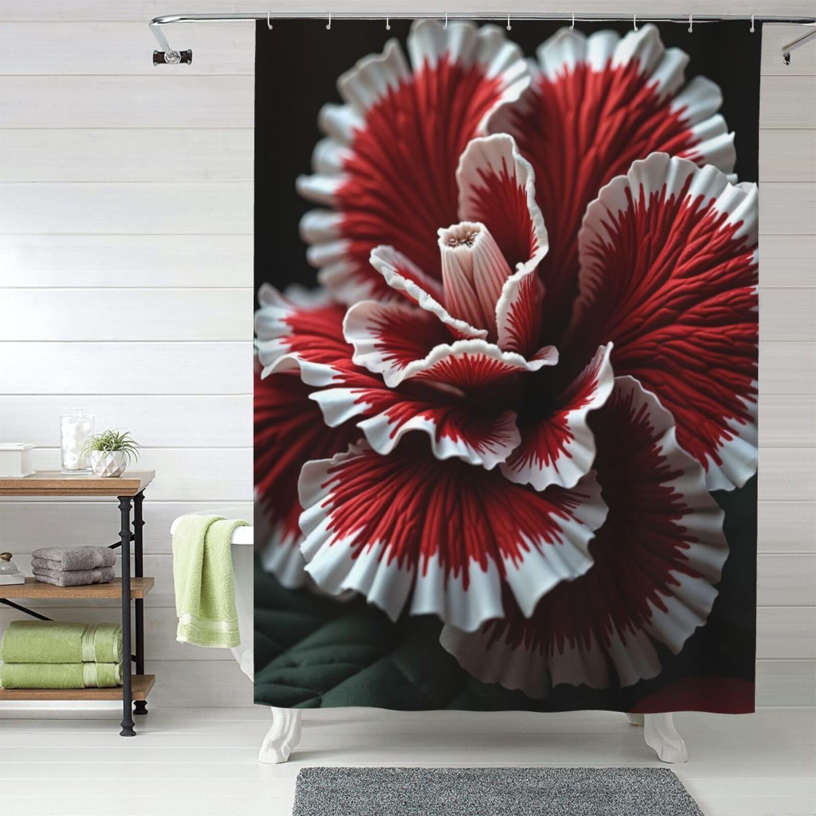 Rideau de douche floral rouge n°16 pour une salle de bain moderne et colorée