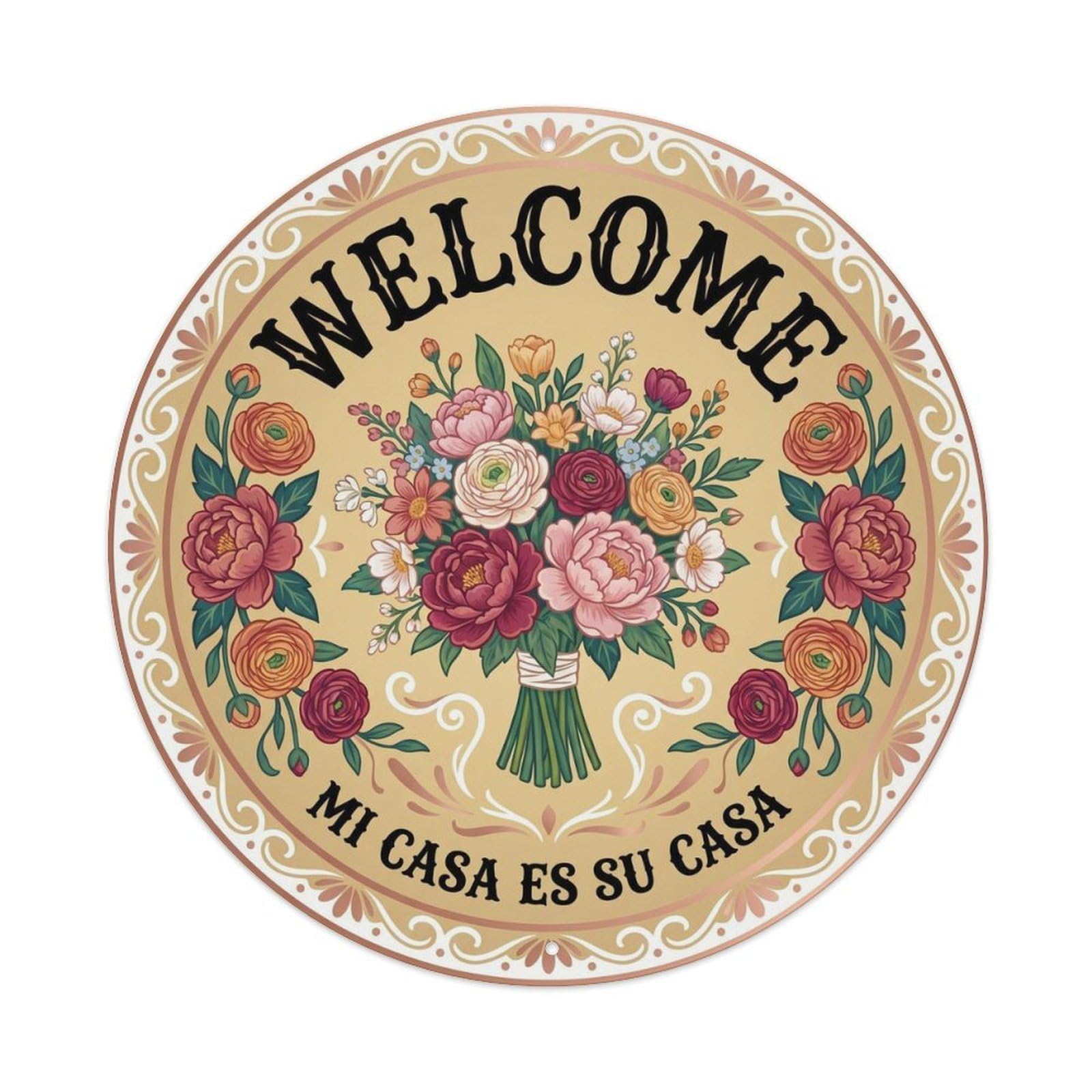 Bridal Colorful Fiesta Wreath Mi Casa Spanish Pattern Metal Tin Sign