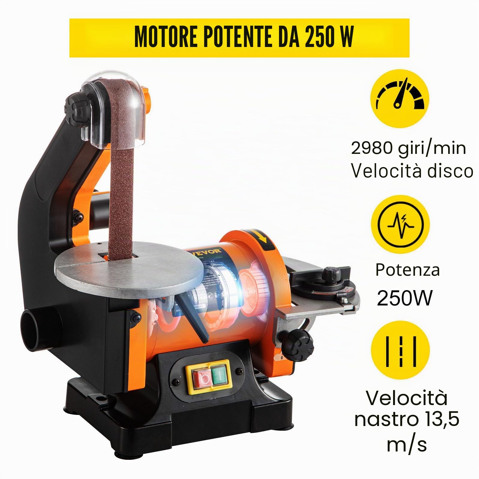 VEVOR Levigatrice a nastro e a disco 250 W 230 V 25,4 x 760 mm 2980 giri/min
