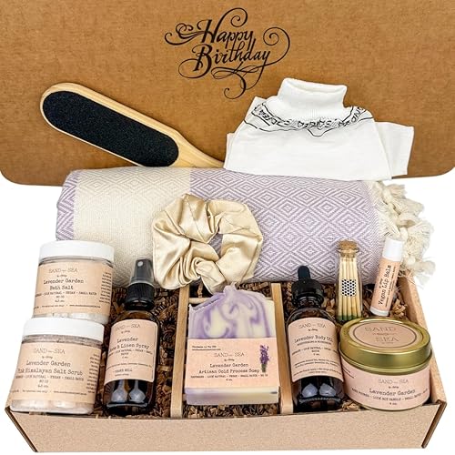Birthday Gift Baskets for Women, Handmade Lavender Gift Box, Natural Relaxing Spa Self Care Package for Woman 13 Pc, Spa Gifts for Women, Gift Basket for Her, Birthday Box (Lavender Garden) - Lavender Garden