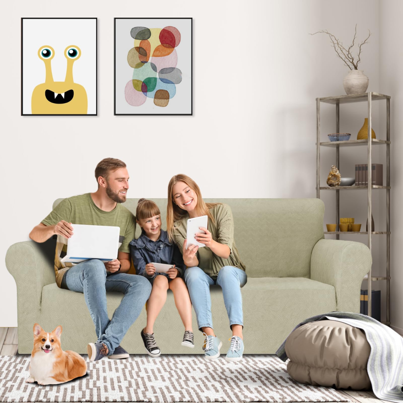 MAXIJIN Copridivano elastico per divano a 3 posti (180-231 cm, universale, con braccioli, moderno, elasticizzato, antigraffio, lavabile, colore: cachi, 3 posti)