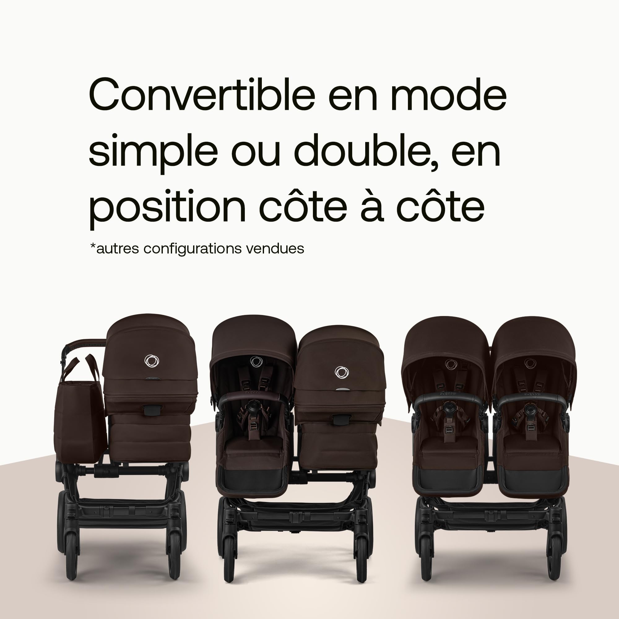 Bugaboo Donkey 6 Kit d'habillages pour nacelles jumeaux, convertit la poussette Donkey 6 double en poussette jumeaux pour nouveau-né & enfant, design côte à côte, facilement convertible, Cocoa Brown