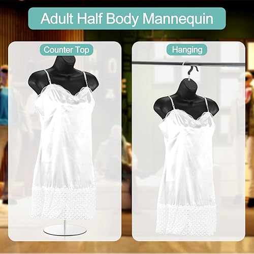 Miniatura 4 de Geetery 2 piezas de maniquí femenino con soporte y gancho para colgar, maniquí de mesa, cuerpo hueco en la espalda para mostrador de manualidades,