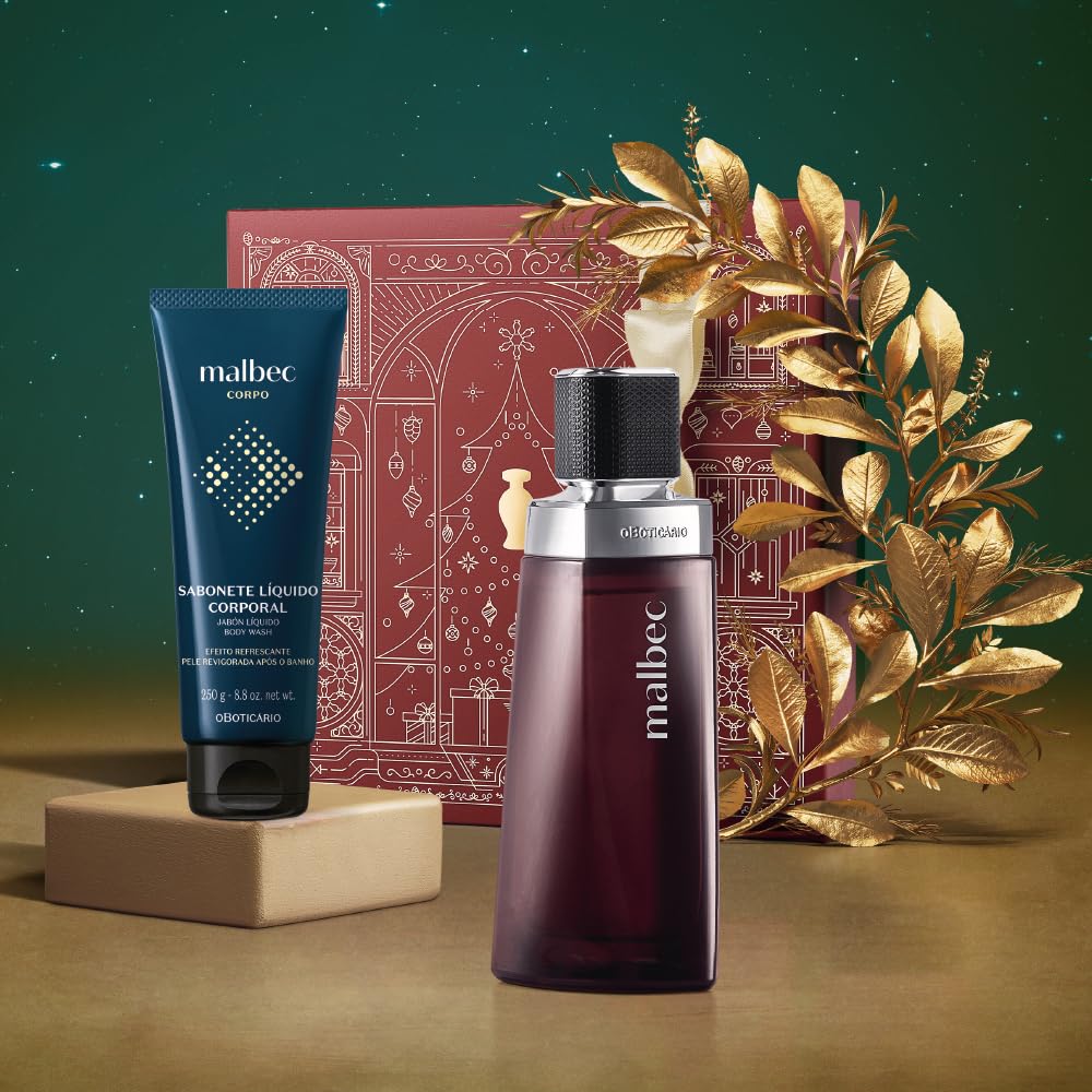 O Boticário Malbec - Cofanetto regalo da uomo, profumo EDT + gel doccia | Malbec - Cofanetto regalo da uomo, profumo EDT 100 ml + gel doccia 250 g, alcool vinico, vegano